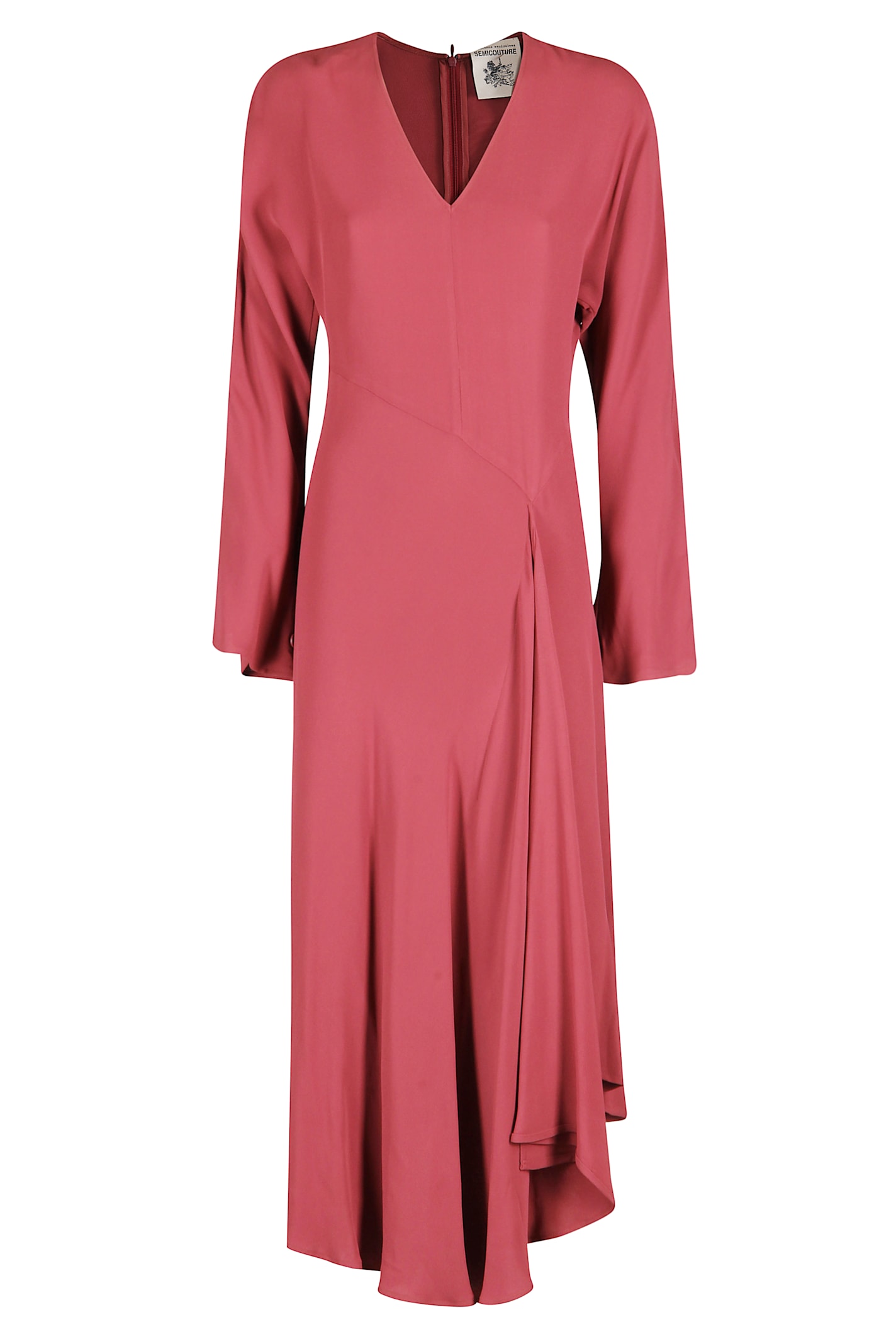 Semicouture Eleonor Dress With Asymmetric Hemline And Flared Skirt In Pink