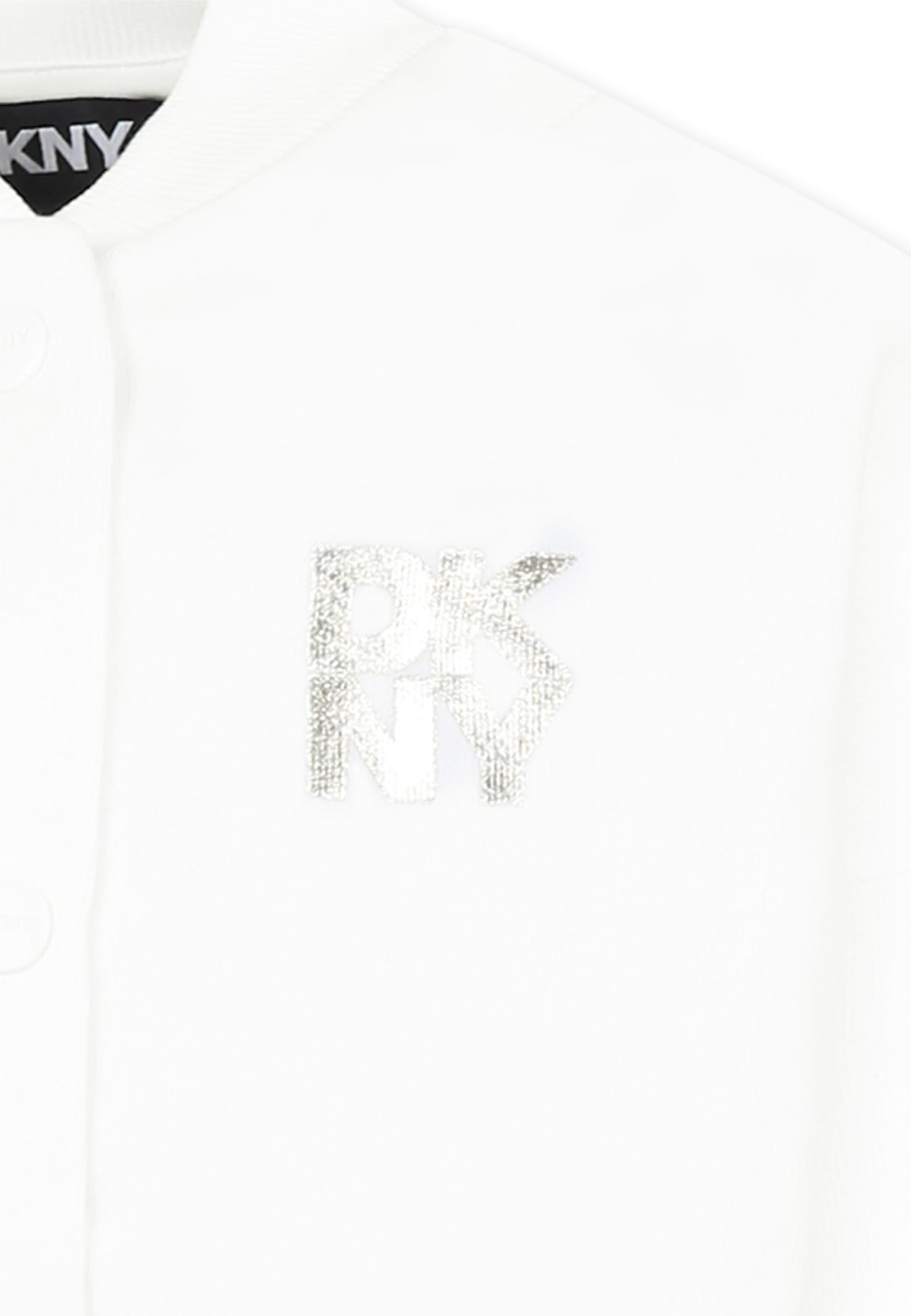 Dkny White Bomber Jacket For Girl With Logo In White