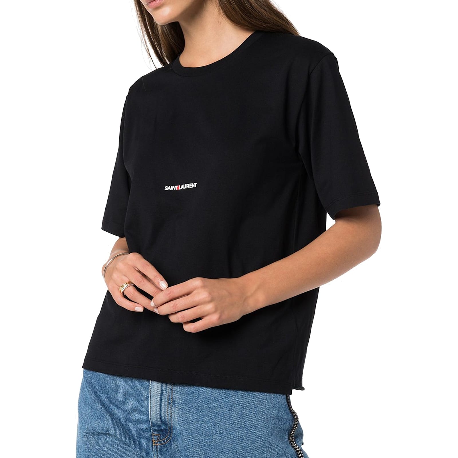 Shop Saint Laurent Cotton Logo T-shirt In Black