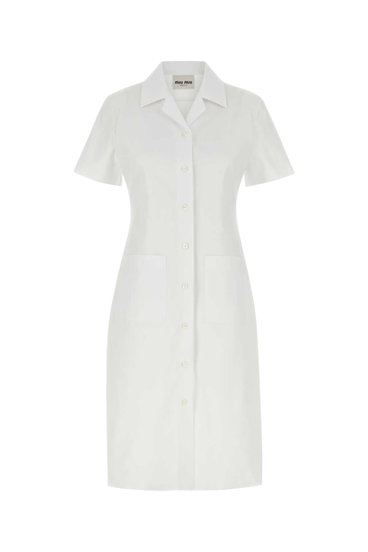 Shop Miu Miu White Poplin Shirt Dress In Bianco