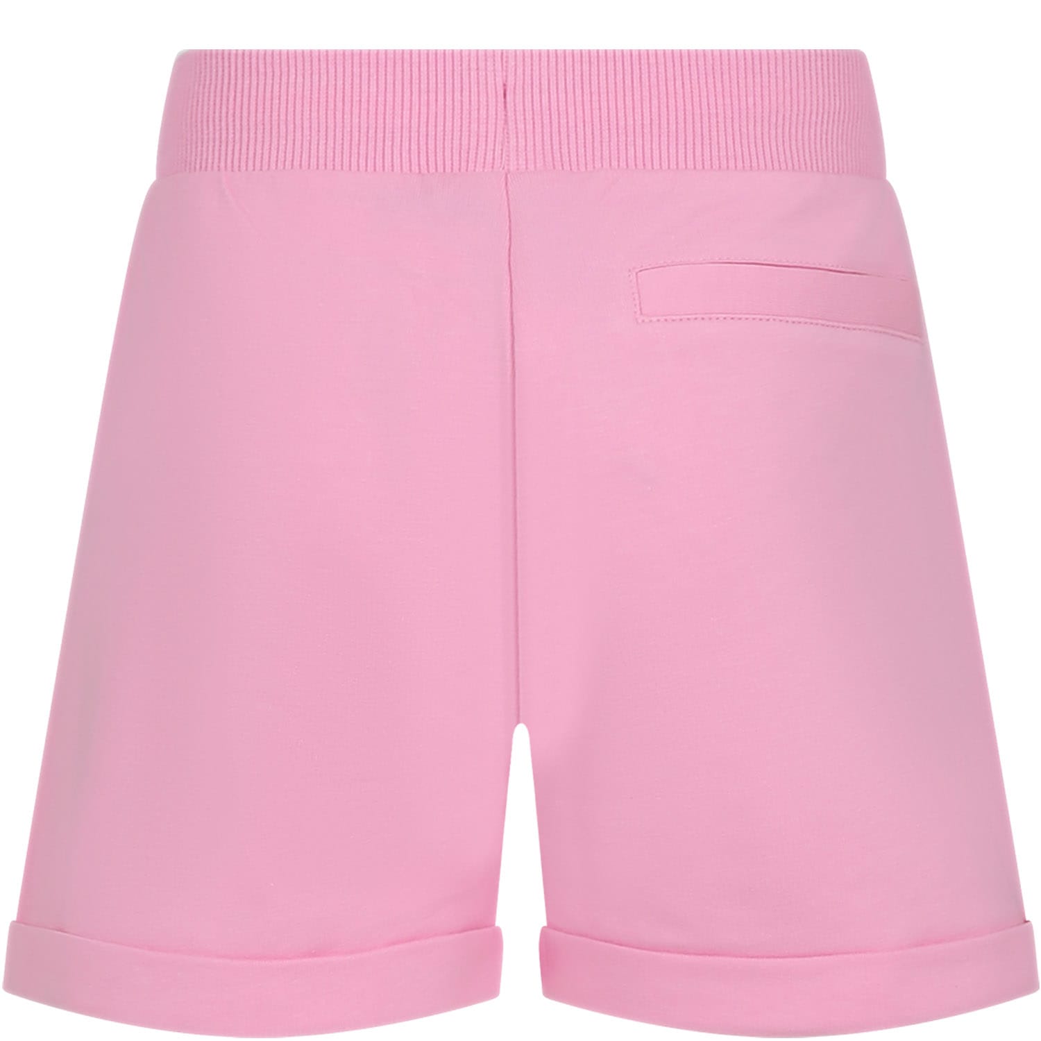 Shop Moschino Pink Shorts For Girl With Multicolor Print And Logo