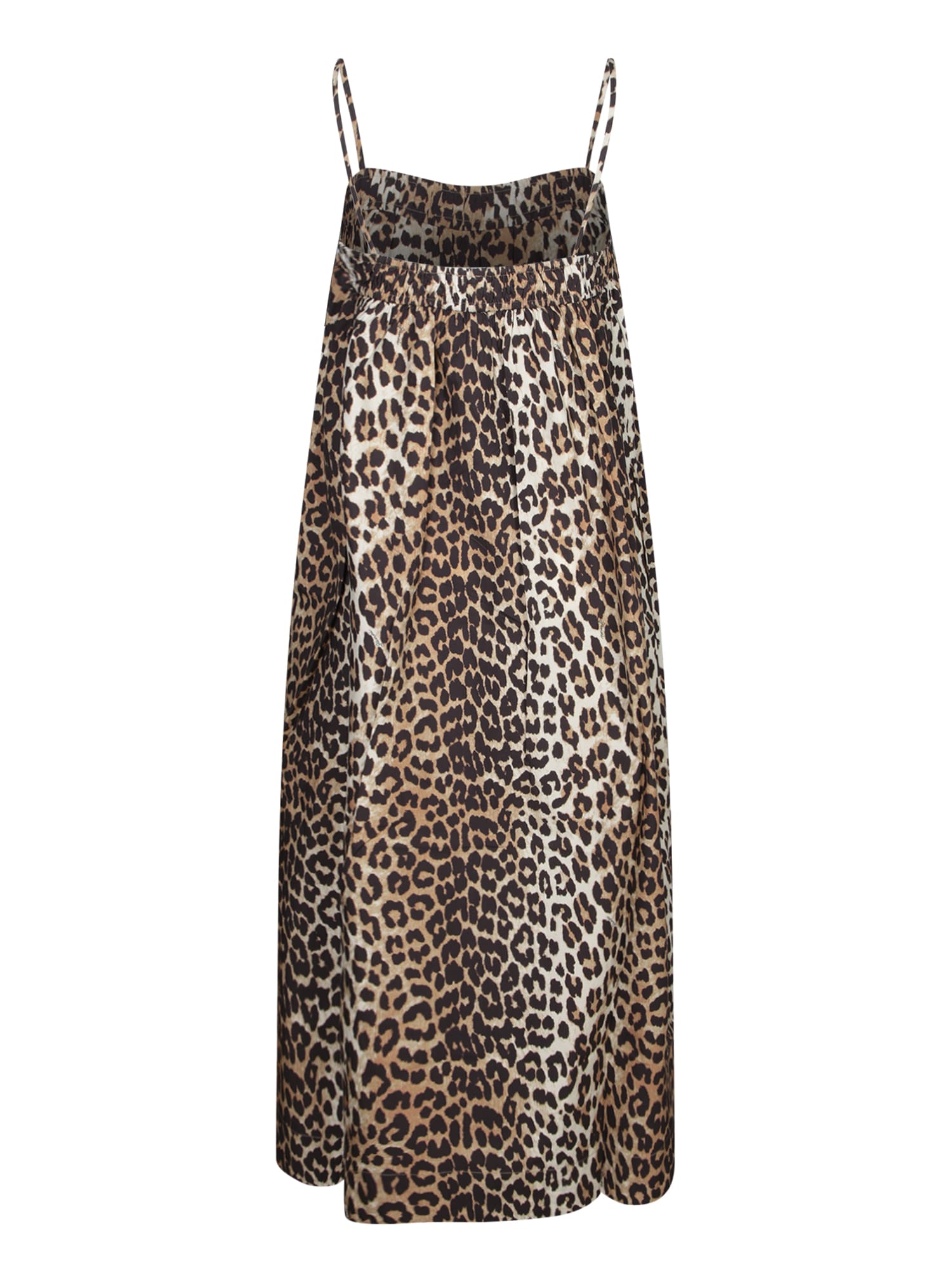 Ganni Leopard Print Cotton Midi Dress In Multi