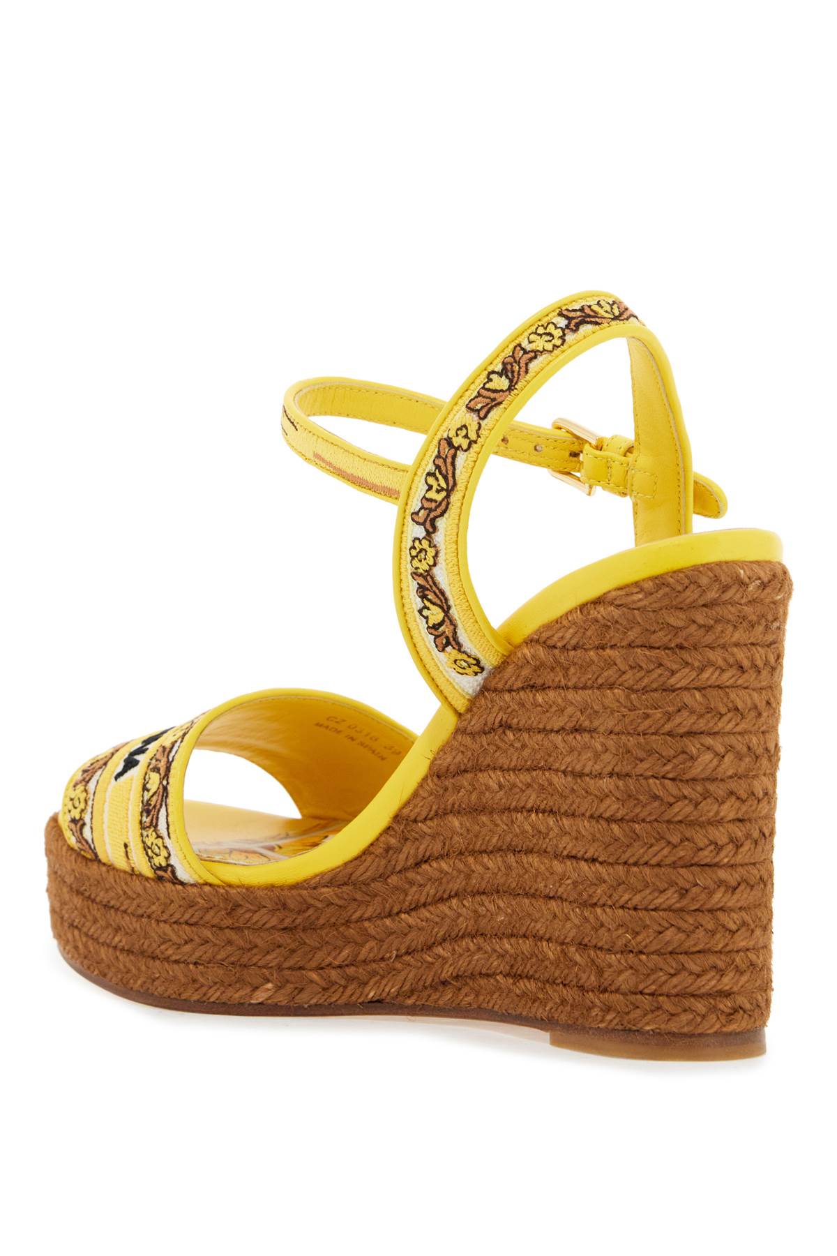 Shop Dolce & Gabbana Maiolica Embroidered Wedge Sandals In Multicolor/sole (yellow)