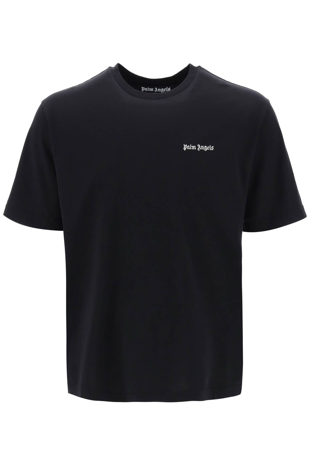 Palm Angels Jersey T-shirt With Logo Embroidery In Nero/bianco