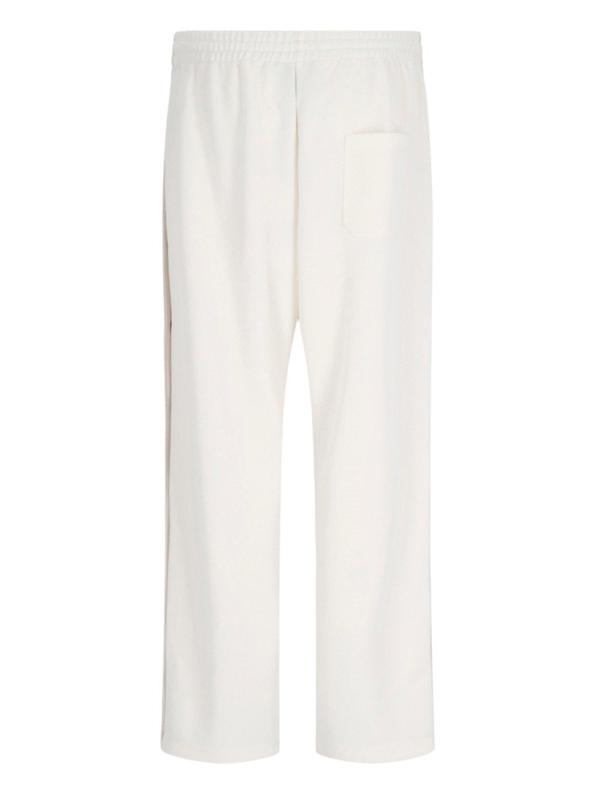 Shop Golden Goose Straight-leg Side-striped Pants In Ivory