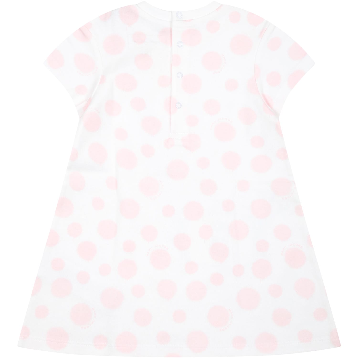 Shop Little Marc Jacobs White Dress For Baby Girl With Print And Polka Dots