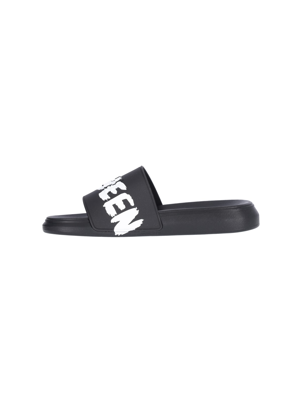 Shop Alexander Mcqueen Graffiti Rubber Sandals In Black