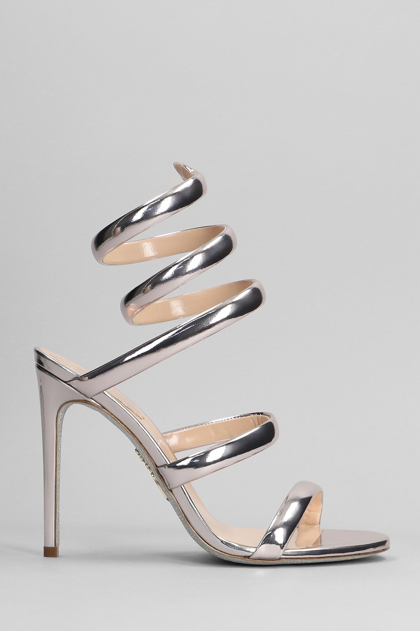 René Caovilla Serpente Sandals In Silver Leather