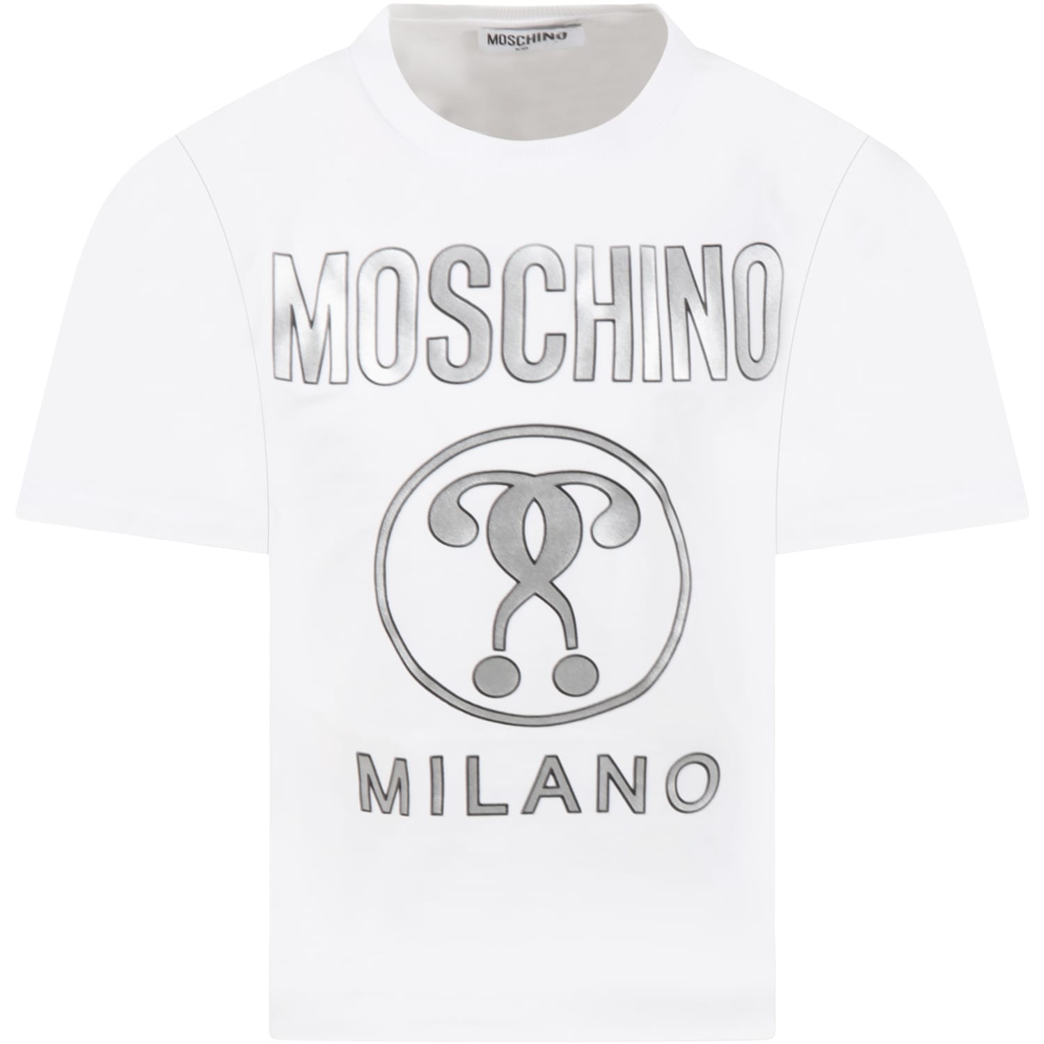 Moschino White T-shirt For Girl With Silver Logo