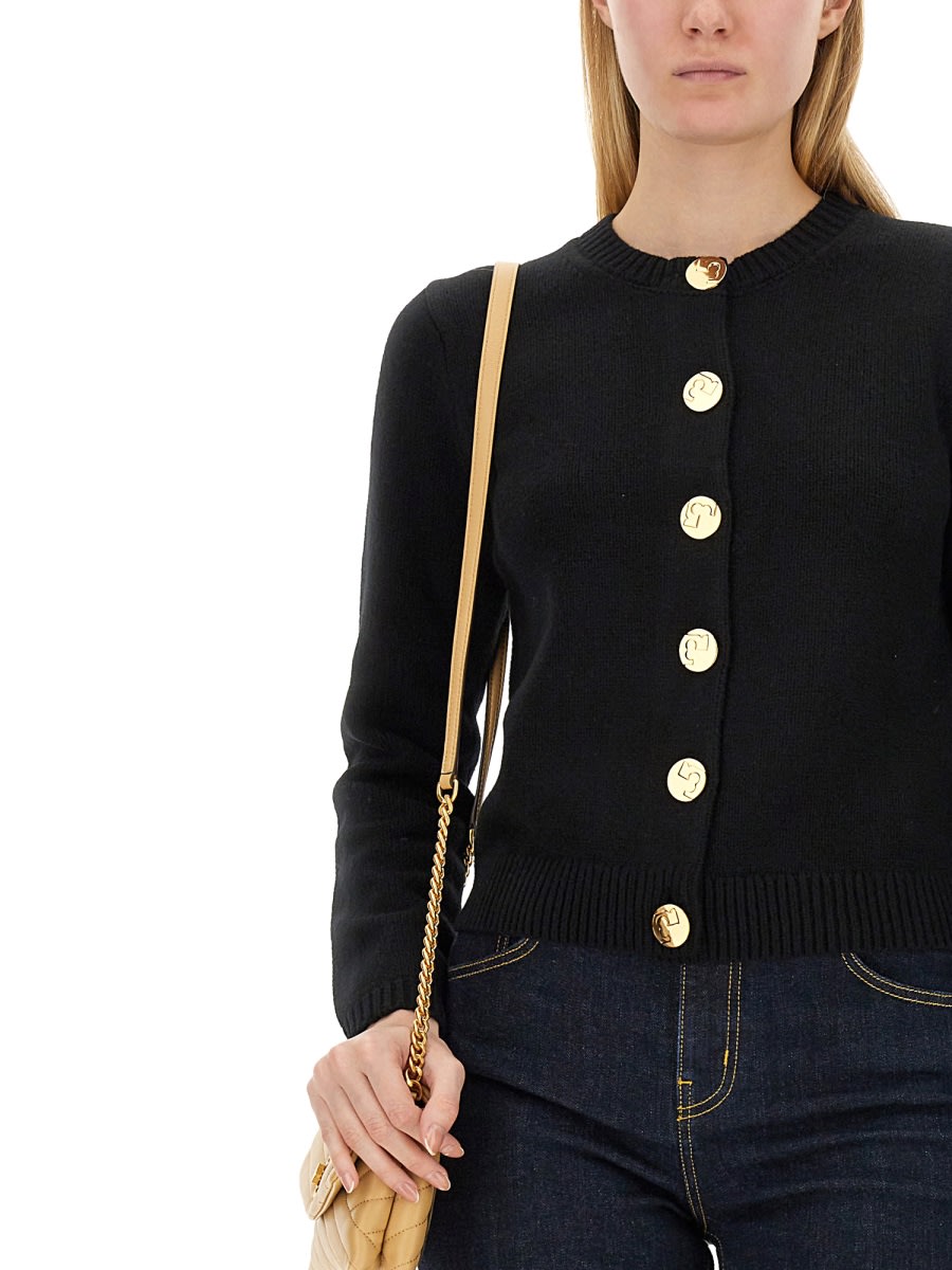 Shop Tory Burch Cardigan With Logo In Black