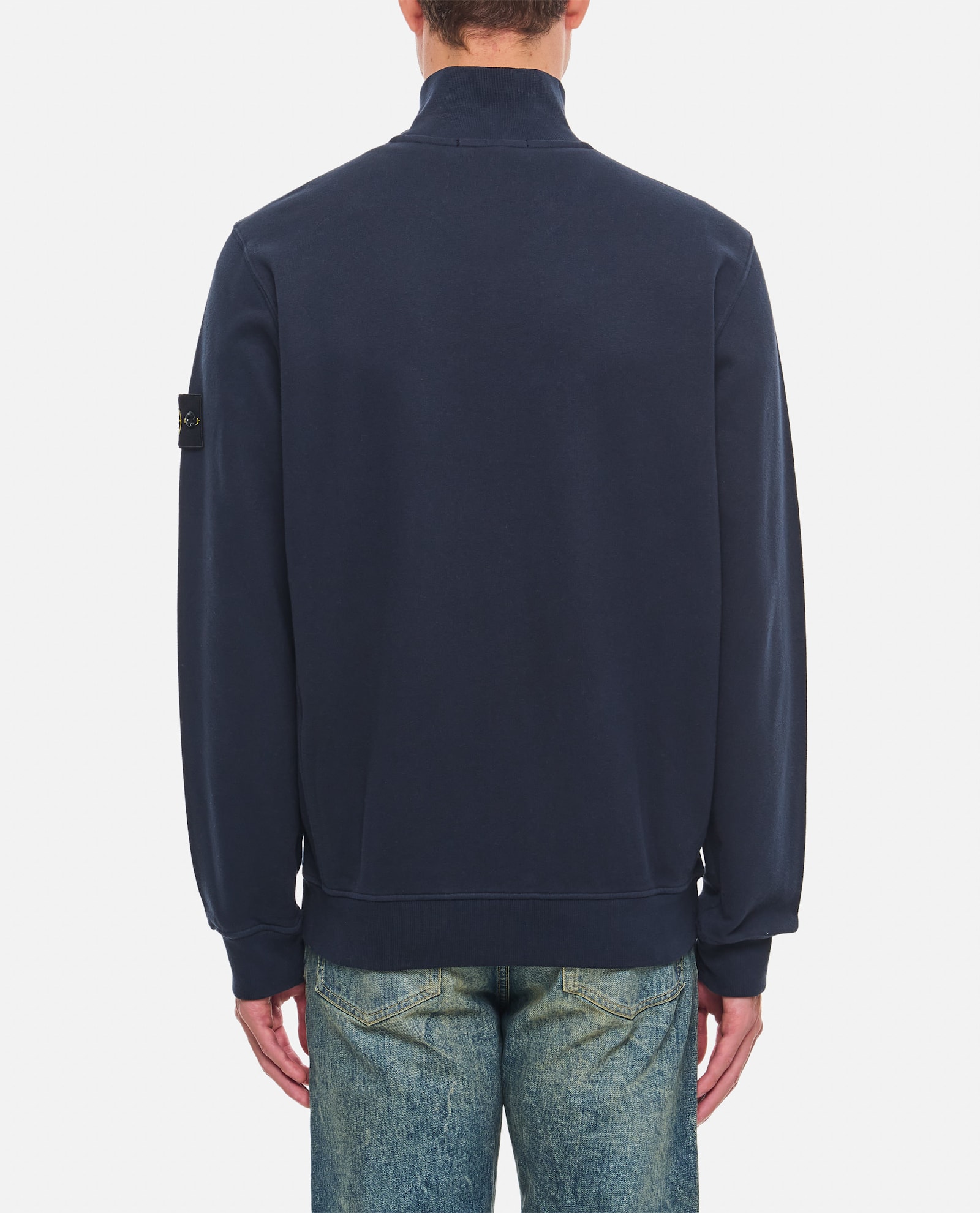 Shop Stone Island Full Zip Sweatshirt In Navy Blue