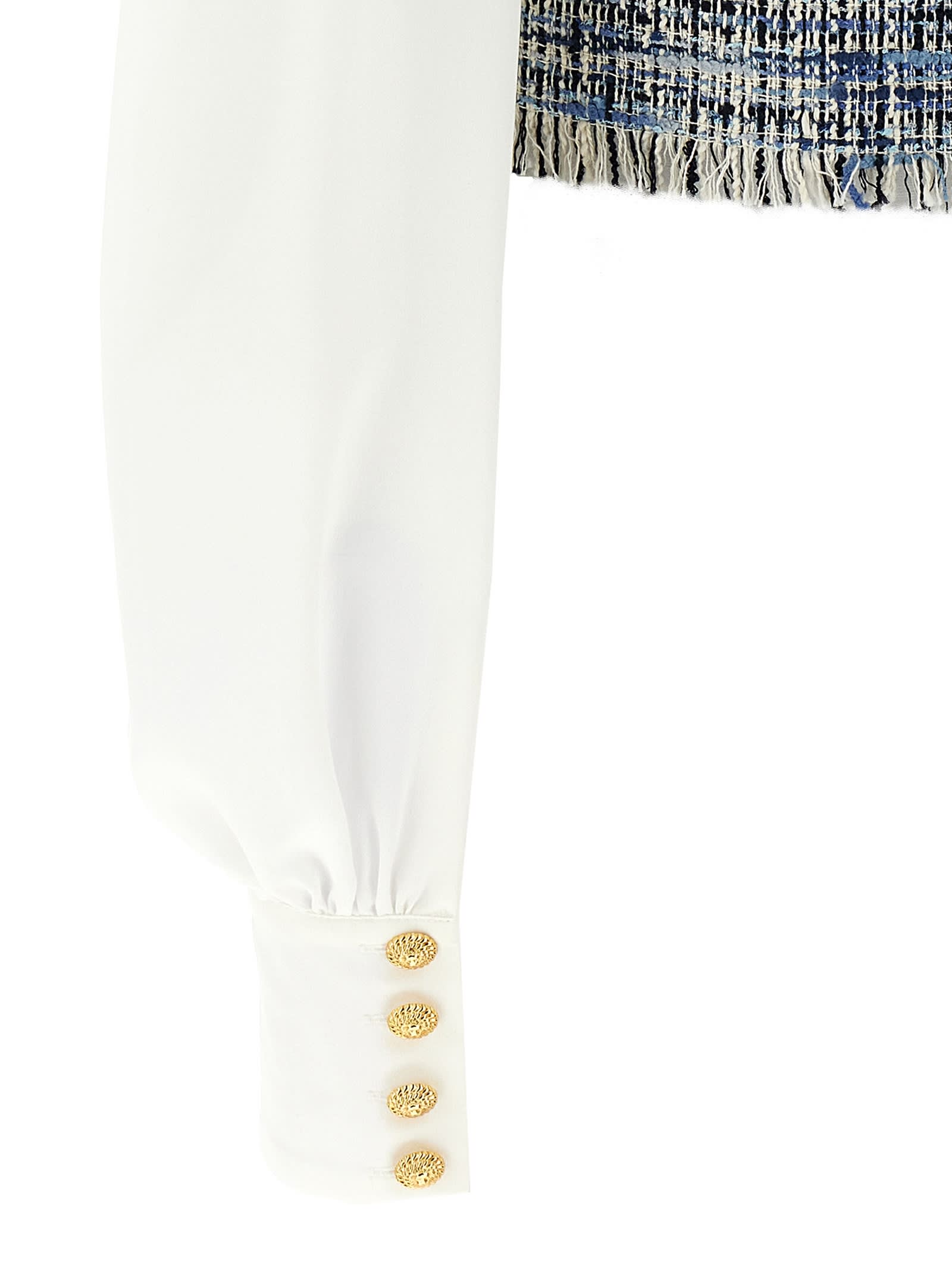 Balmain Tweed Shirt With Bow Detail And Gold Buttons In Multicolor