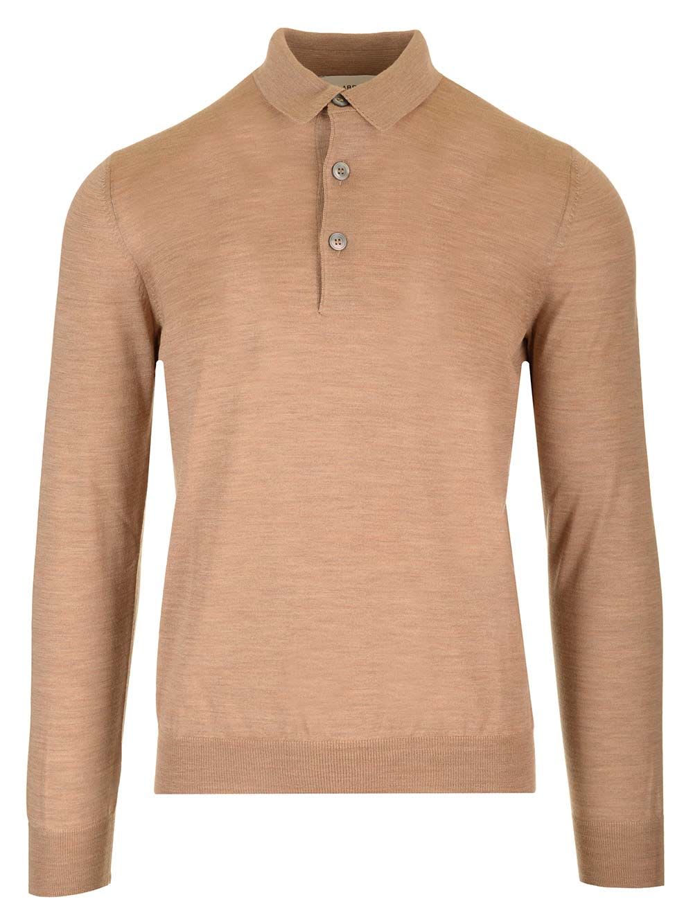 Shop Lardini Green Wool Long-sleeved Polo Shirt In Beige