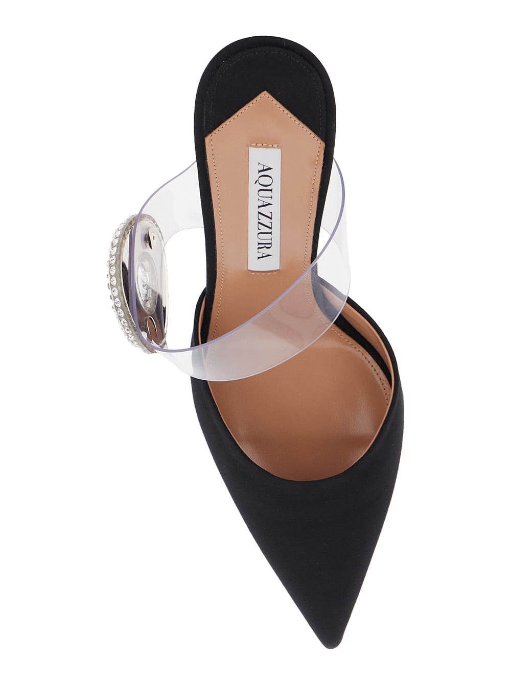 Aquazzura Black Slingback Mules With Crystal Embellishment And Transparent Strap In Suede Woman In Black