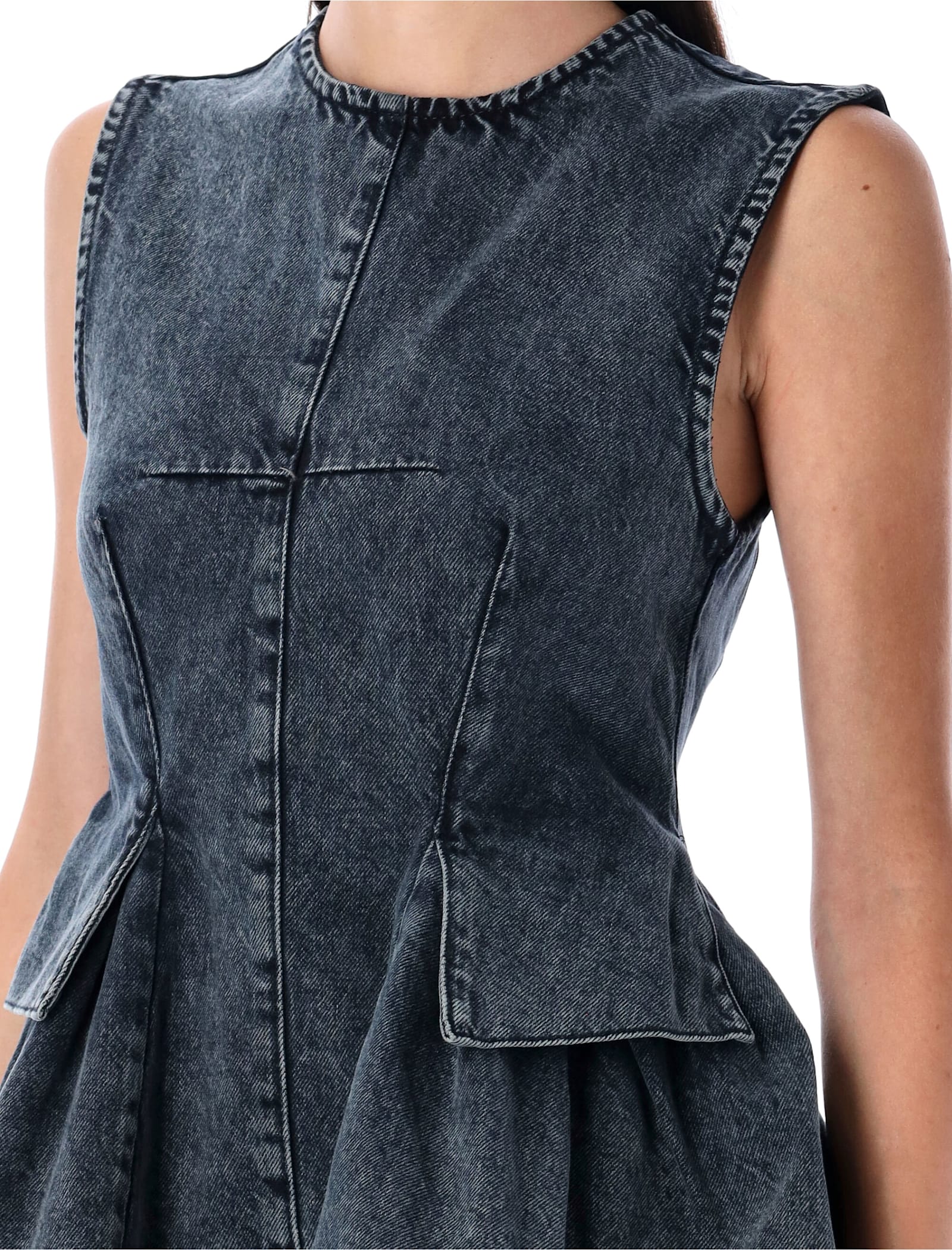 Remain Birger Christensen Peplum Denim Top In Blue