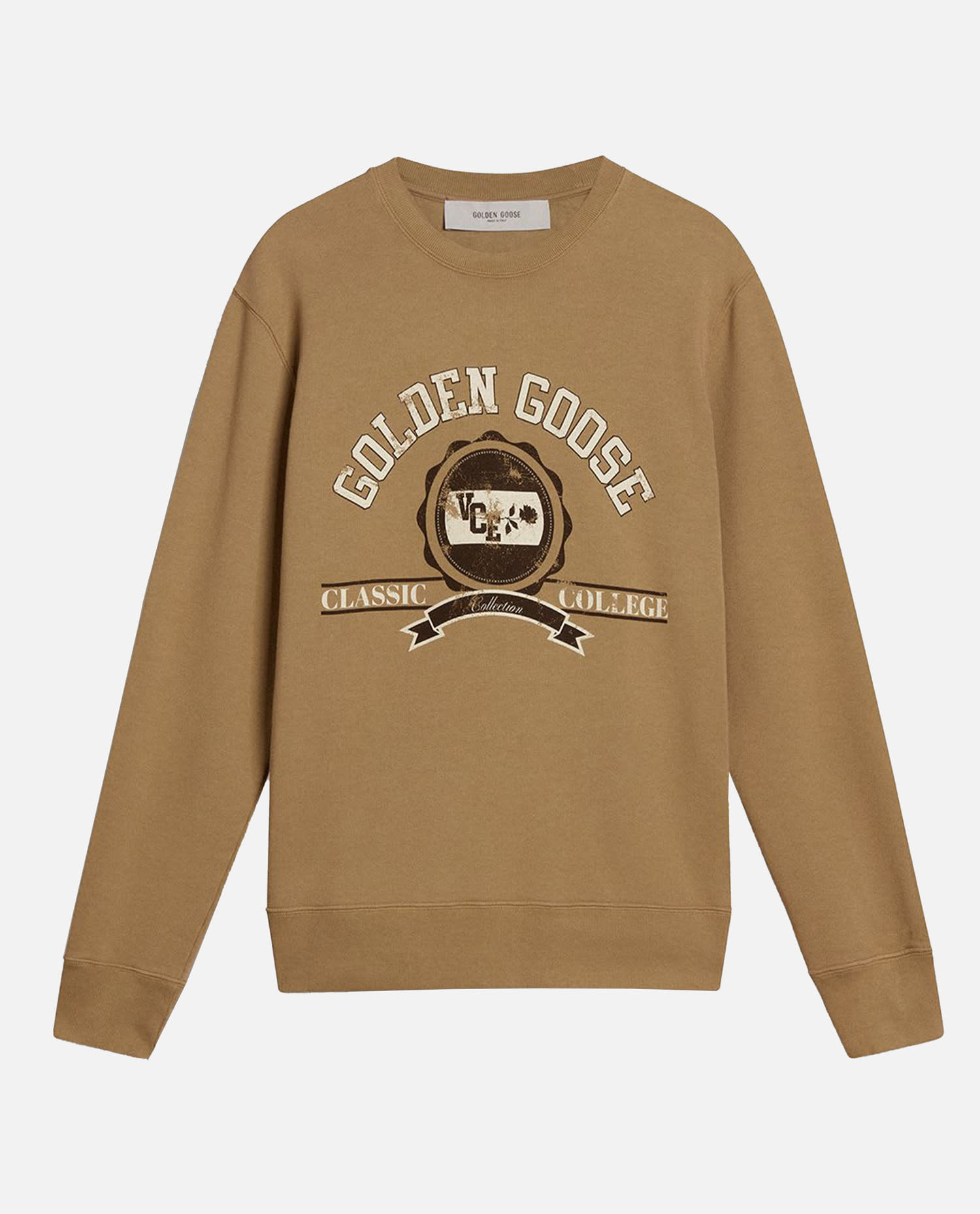 Golden Goose College Print Crewneck Cotton Sweatshirt In Neutral