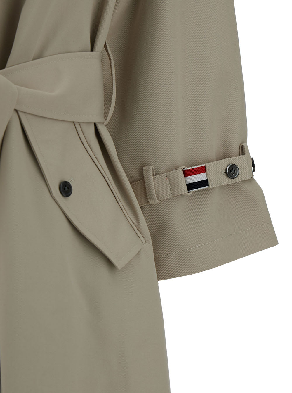 Shop Thom Browne Beige Trench Coat With Matching Belt In Waterproof Cotton Woman