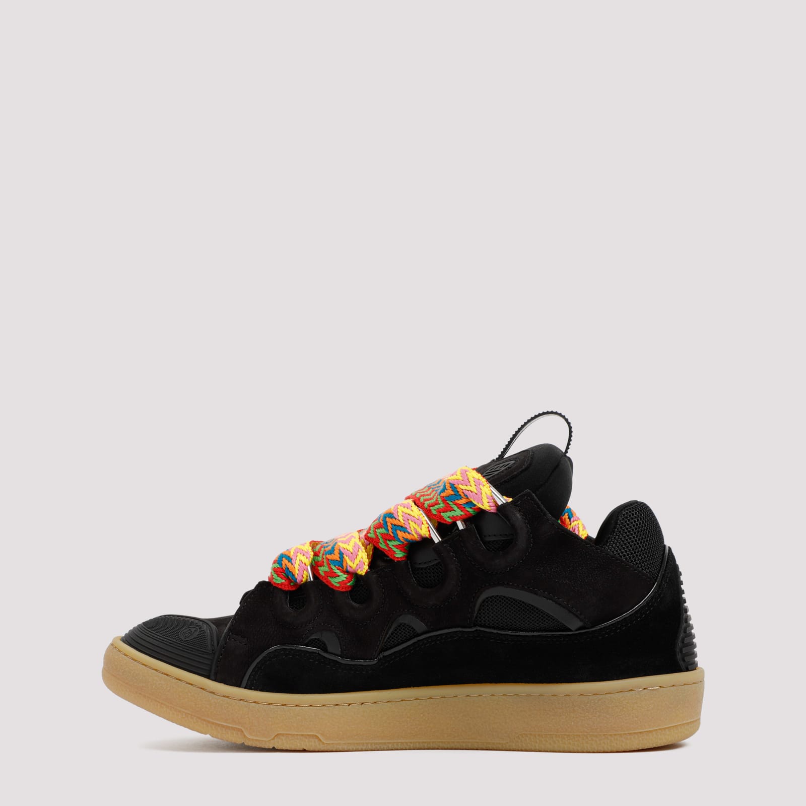 Shop Lanvin Suede Leather Curb Sneakers In Black