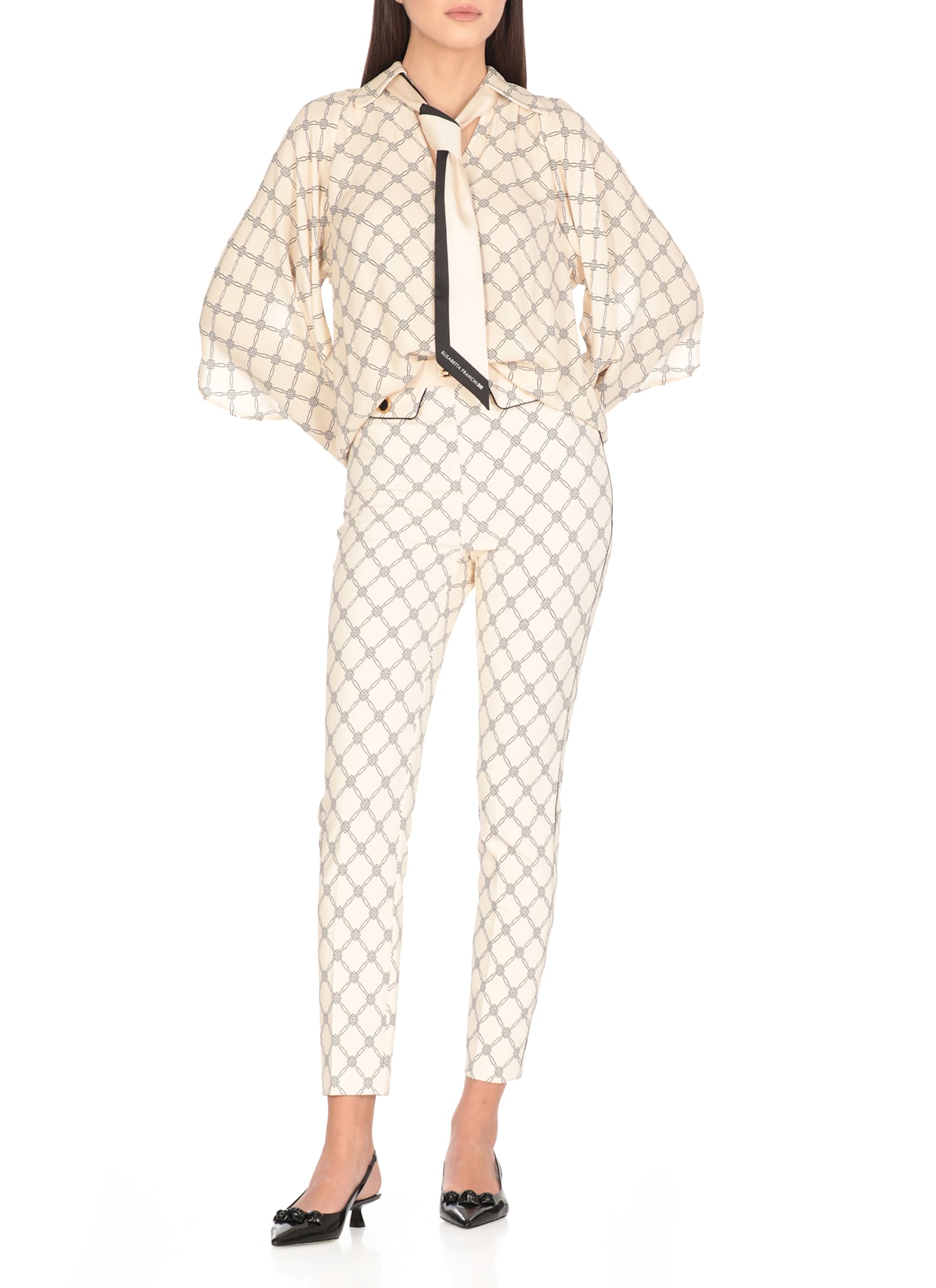 Elisabetta Franchi Poliestere Trousers In Ivory