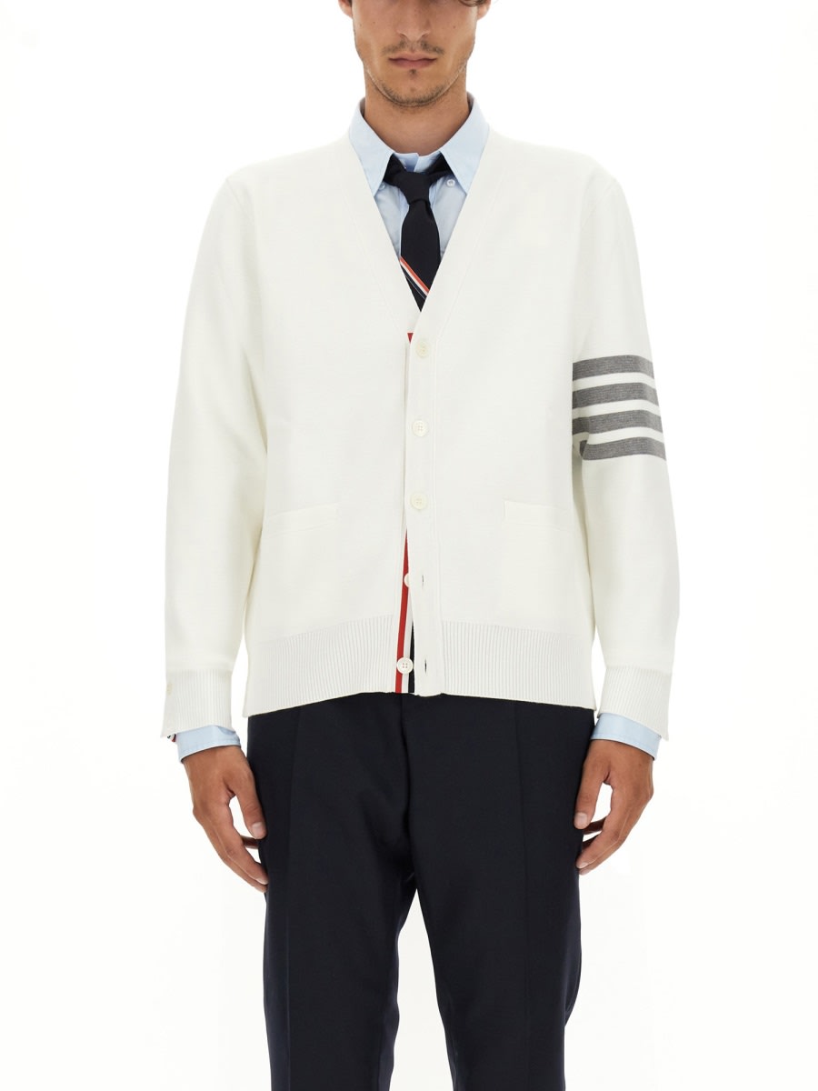 Shop Thom Browne V-neck Cardigan In White