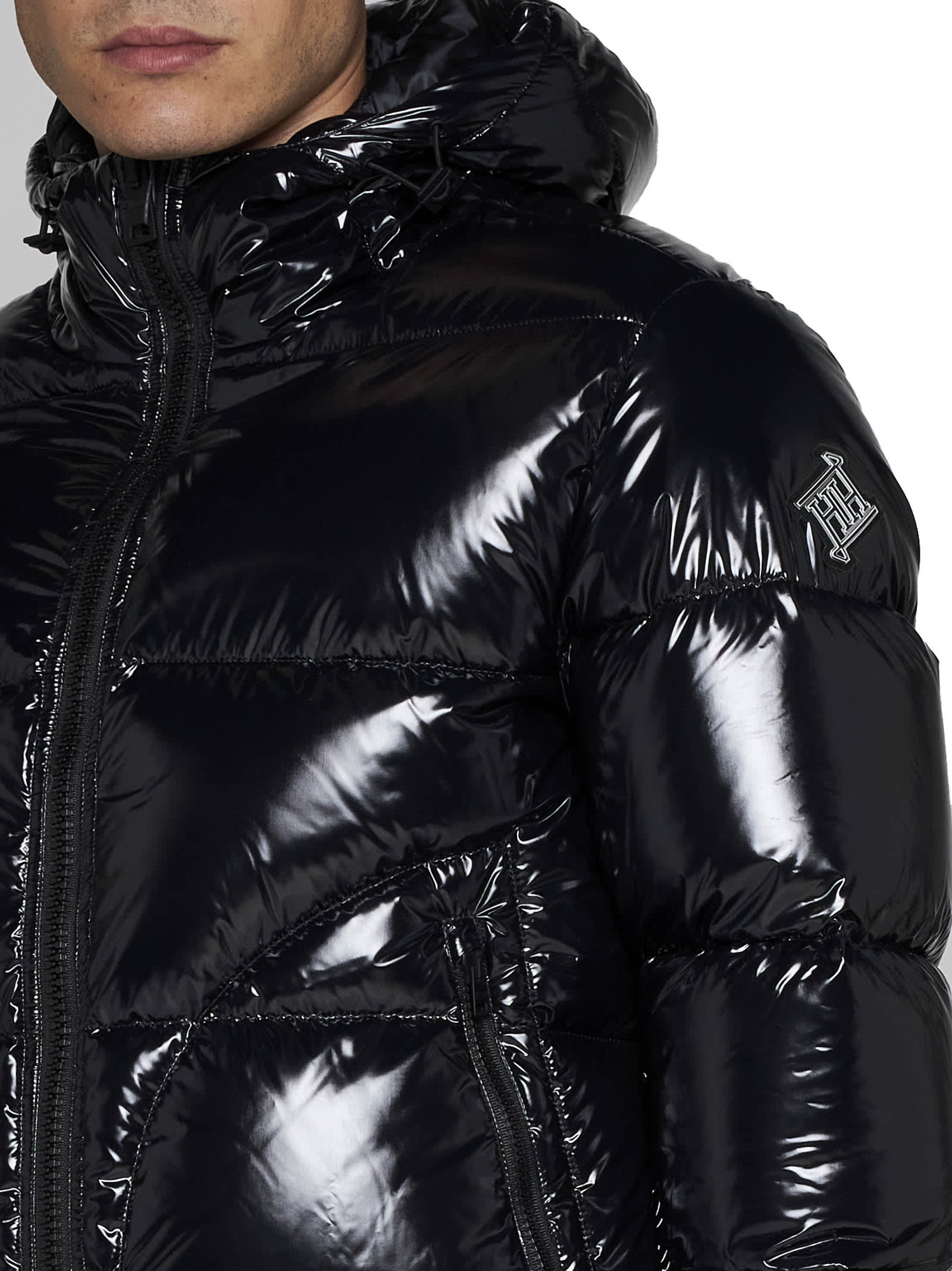 Herno Hooded Shiny Down Jacket In Black