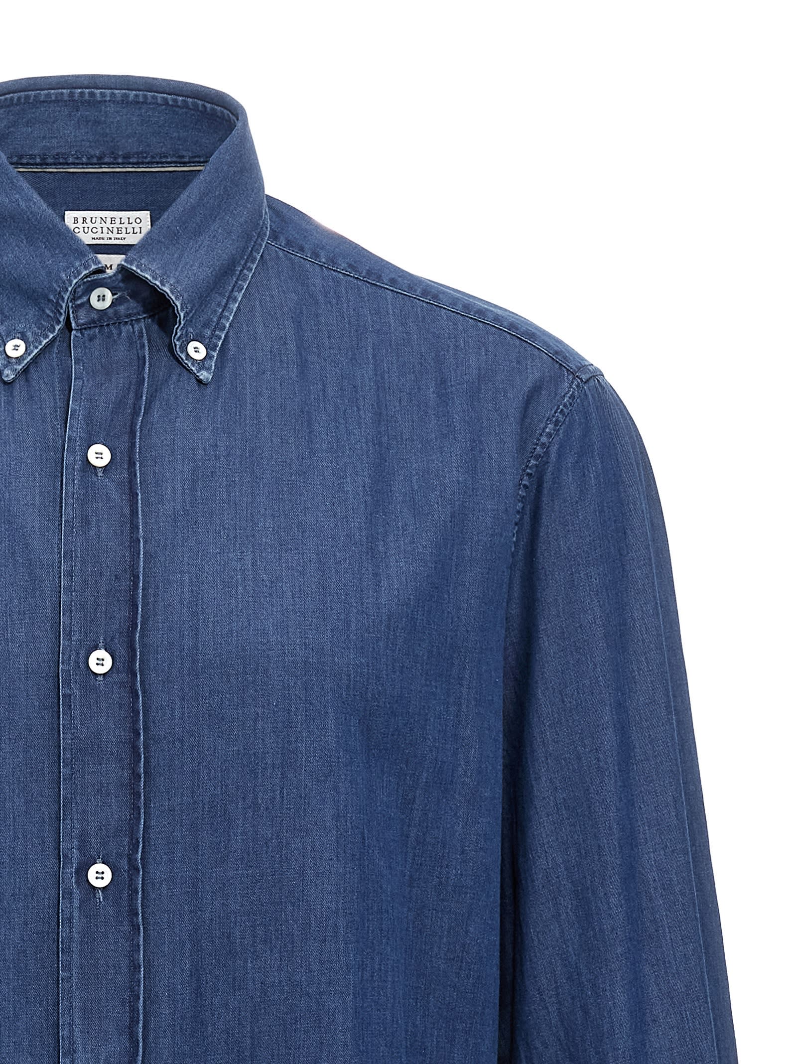 Shop Brunello Cucinelli Chambray Shirt In Blue