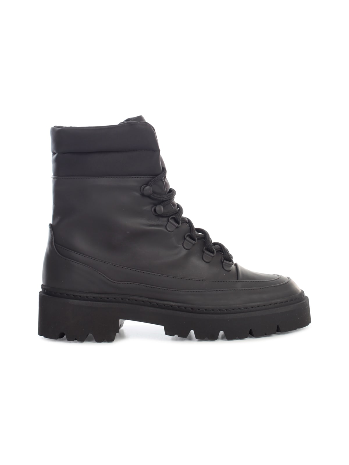GIA BORGHINI Black Puffy Top Hiking Boot In Calf Leather