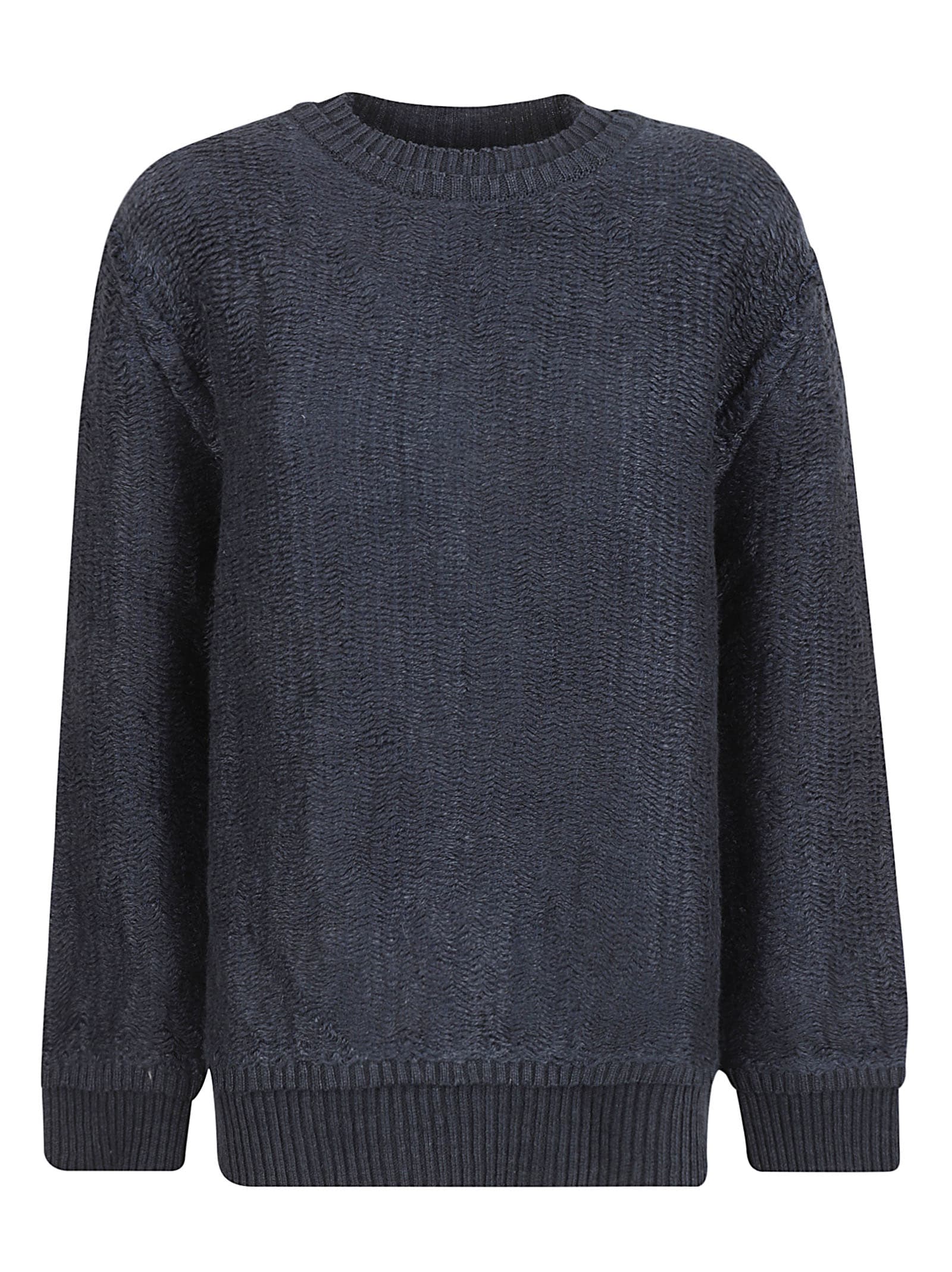 Maison Margiela Rear Logo Rib Trim Woven Sweater In Blue