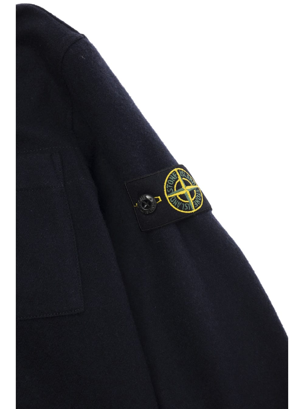 Stone Island Blue Shirt With Logo Patch In Wool Blend Boy In Blu
