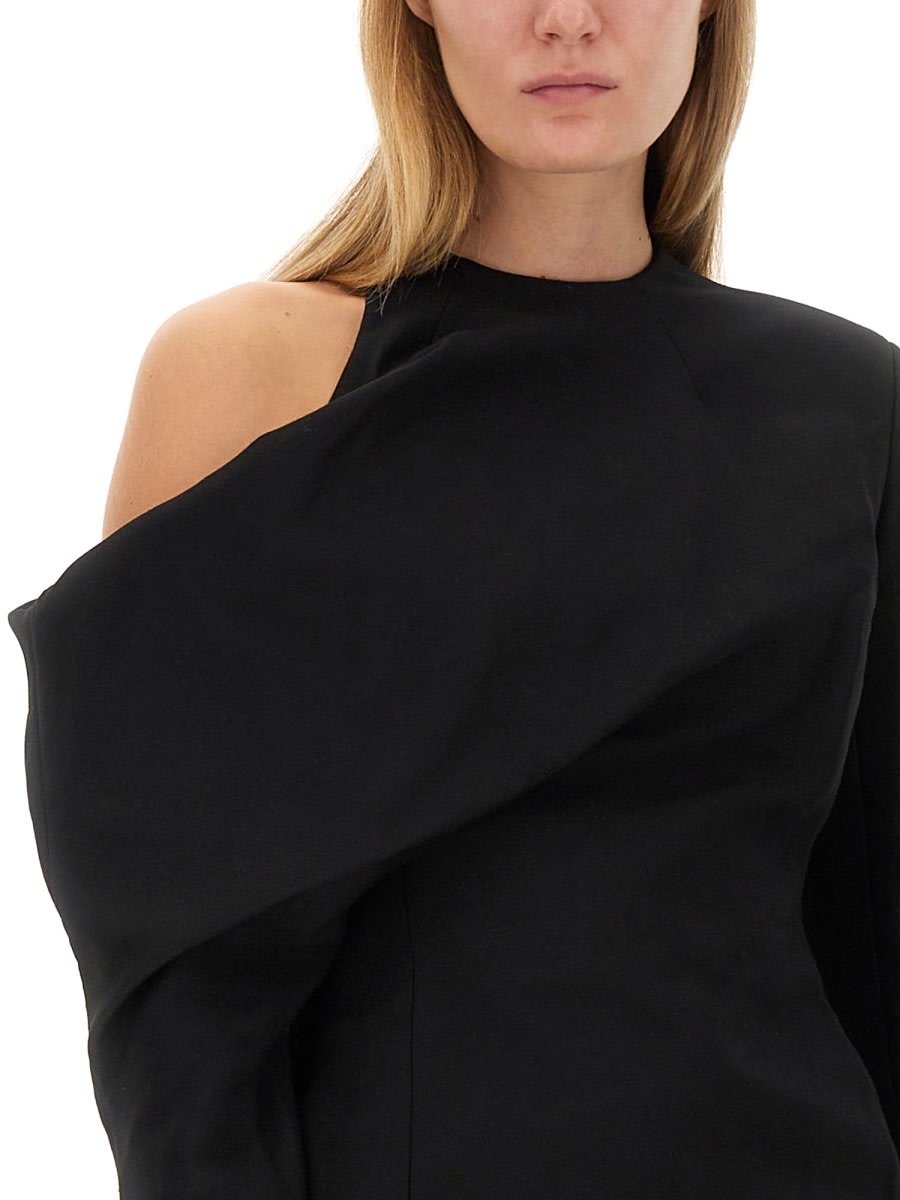 Khaite Tristan Draped Cold-shoulder Long-sleeve Top In Black