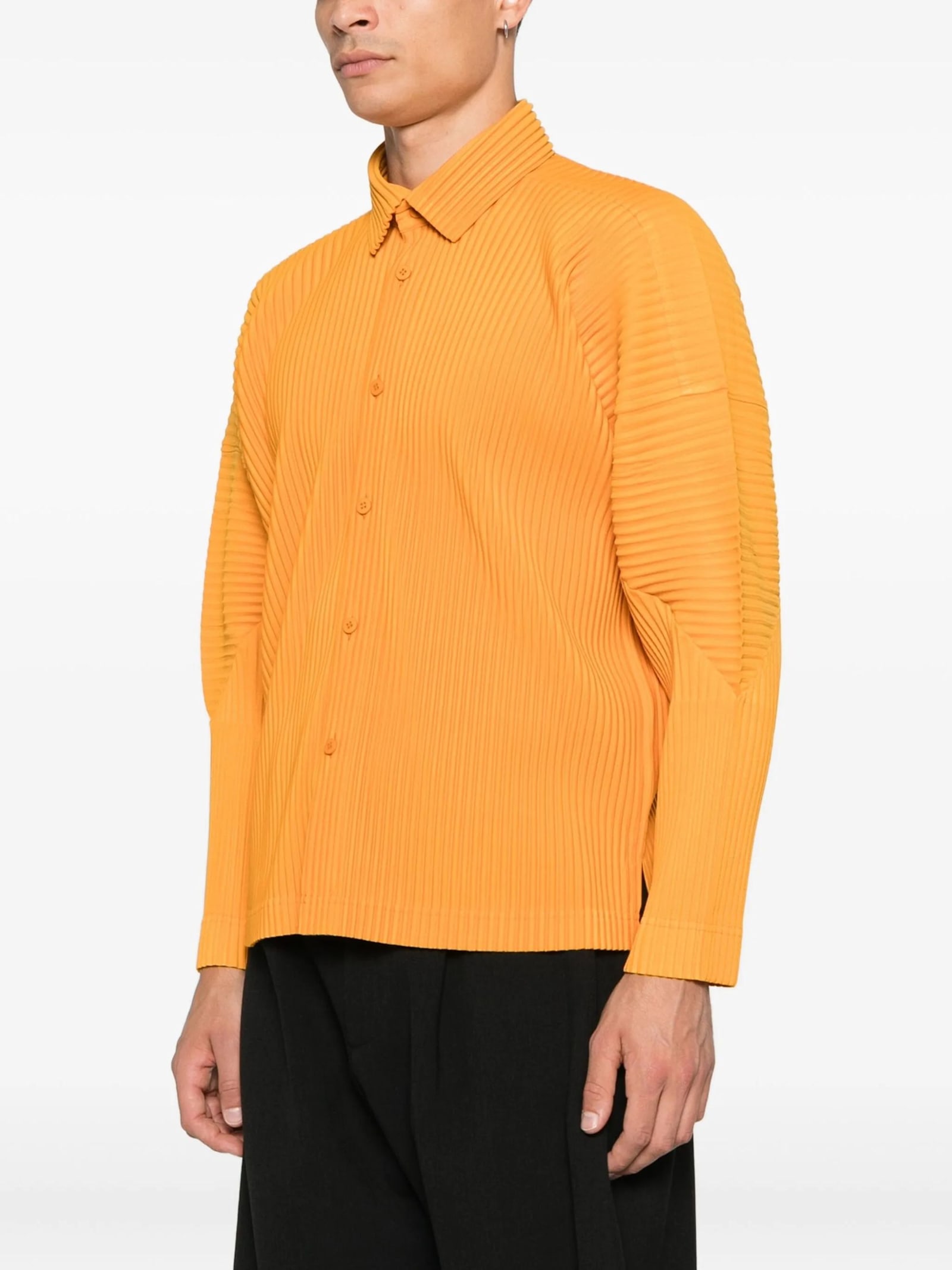 Issey Miyake Long Sleeve Ribbed Shirt Side Slits In Orange