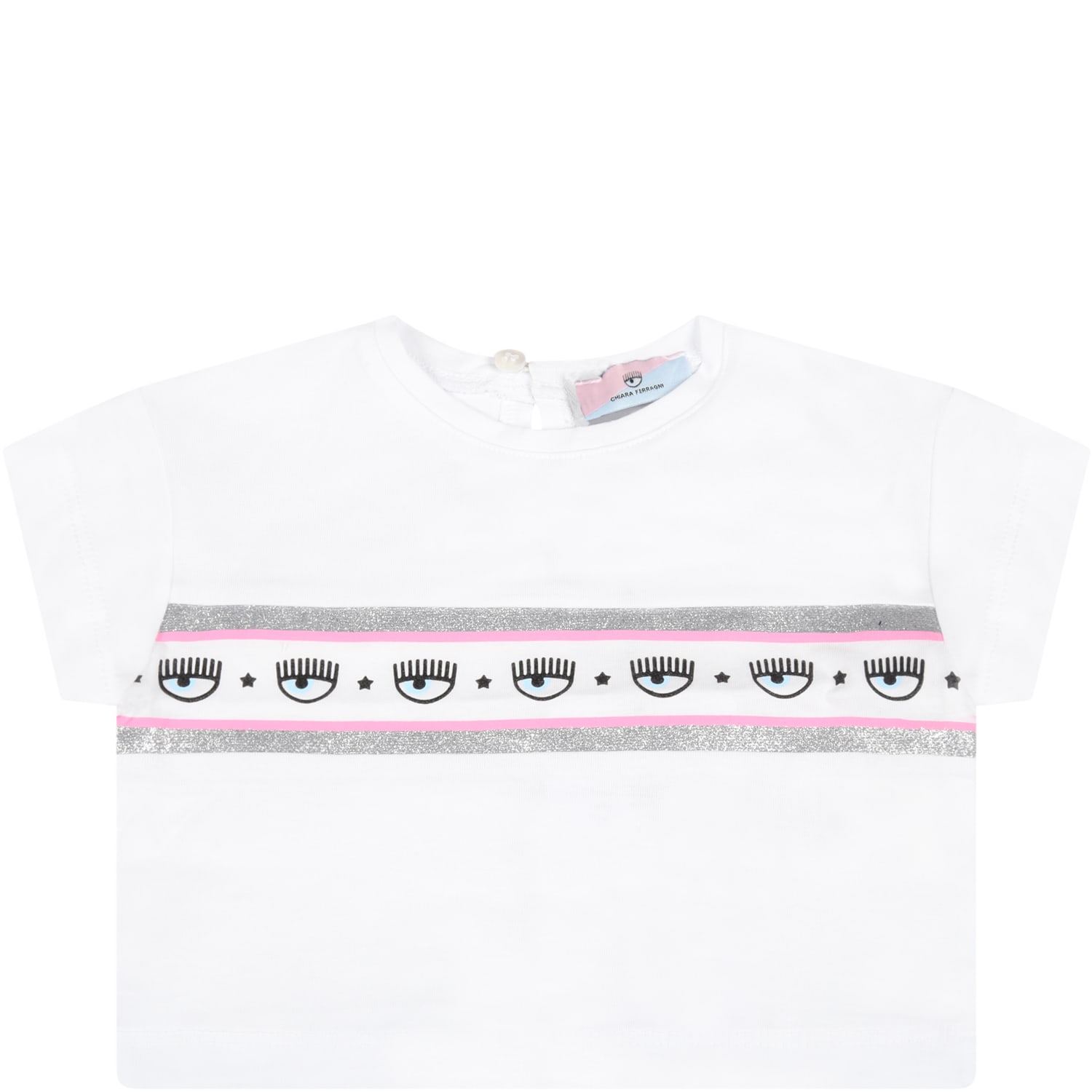 Chiara Ferragni White T-shirt For Baby Girl With Iconic Eyes