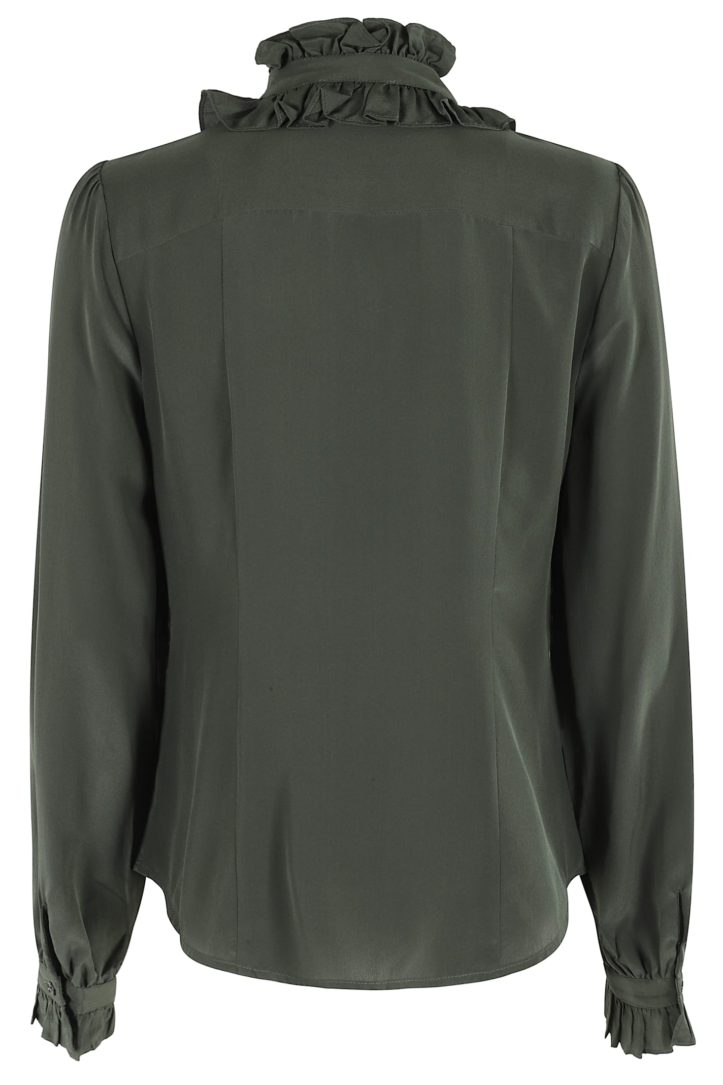 Ulla Johnson Catroux Silk Long Sleeve Button Front Blouse Cypress In Green