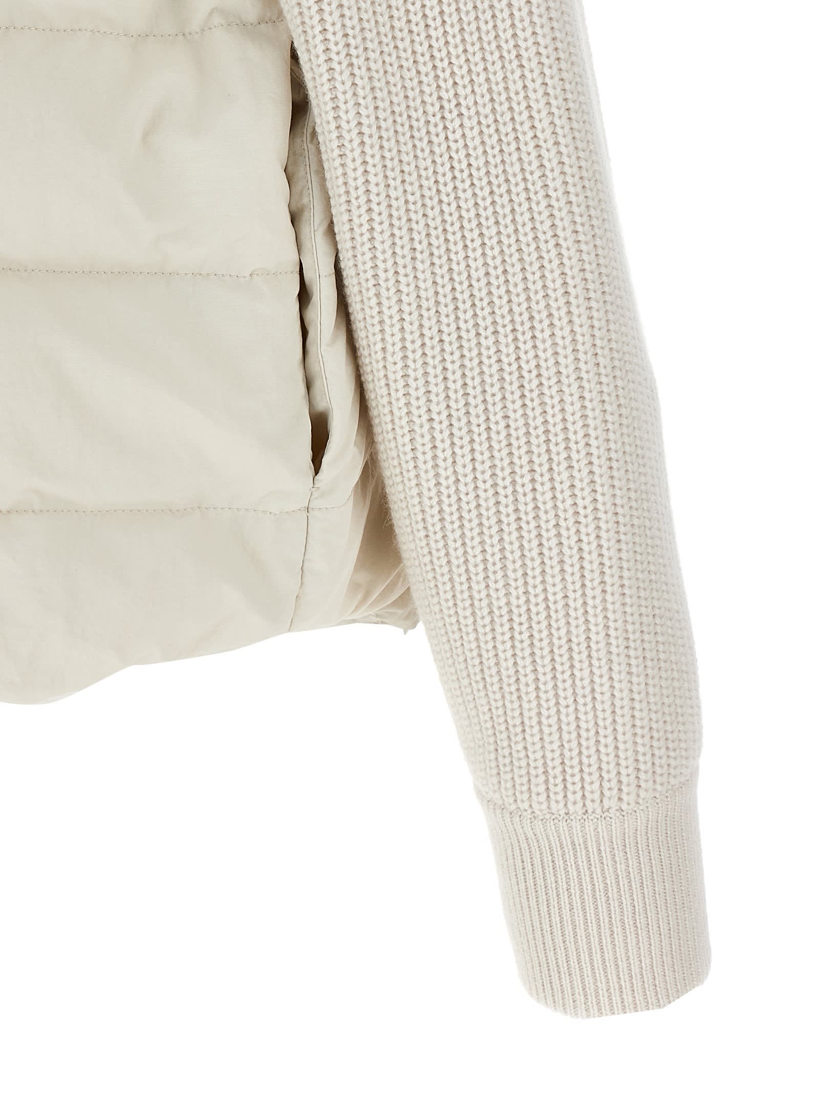 Brunello Cucinelli Two-material Down Jacket With Shiny Flap Detail In Gray