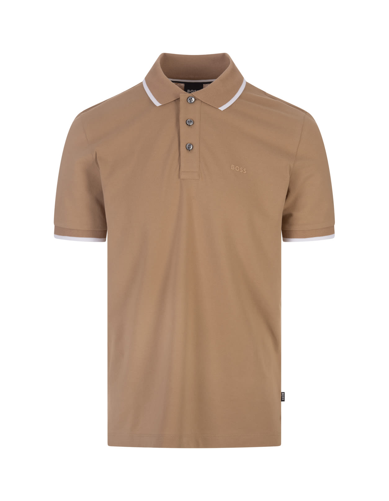 Beige Slim Fit Polo Shirt With Striped Collar
