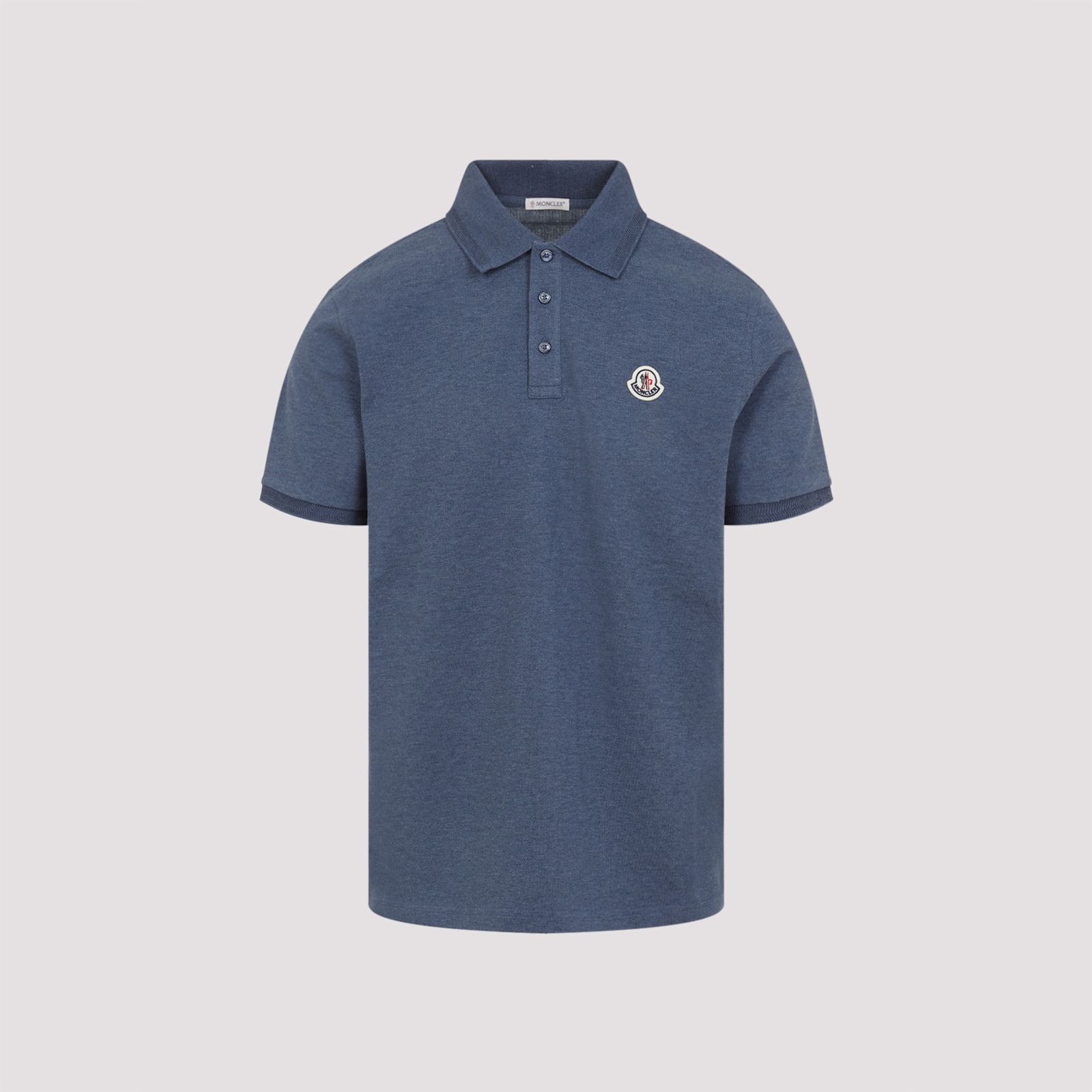 Moncler Blue Tricol-trimmed Pique Polo Shirt In Blue
