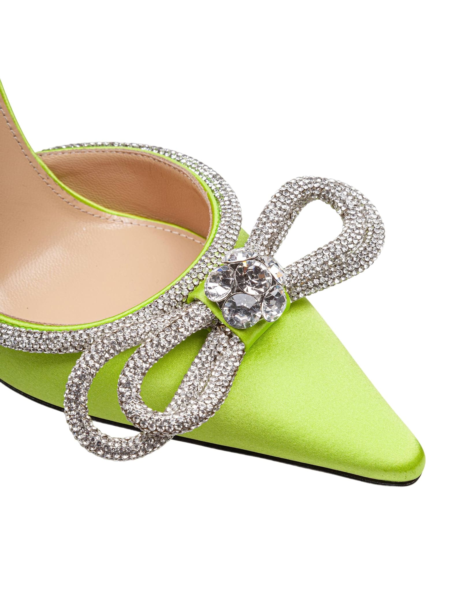 Mach & Mach Satin Double Decollete With Rhinestone Bow In Lime