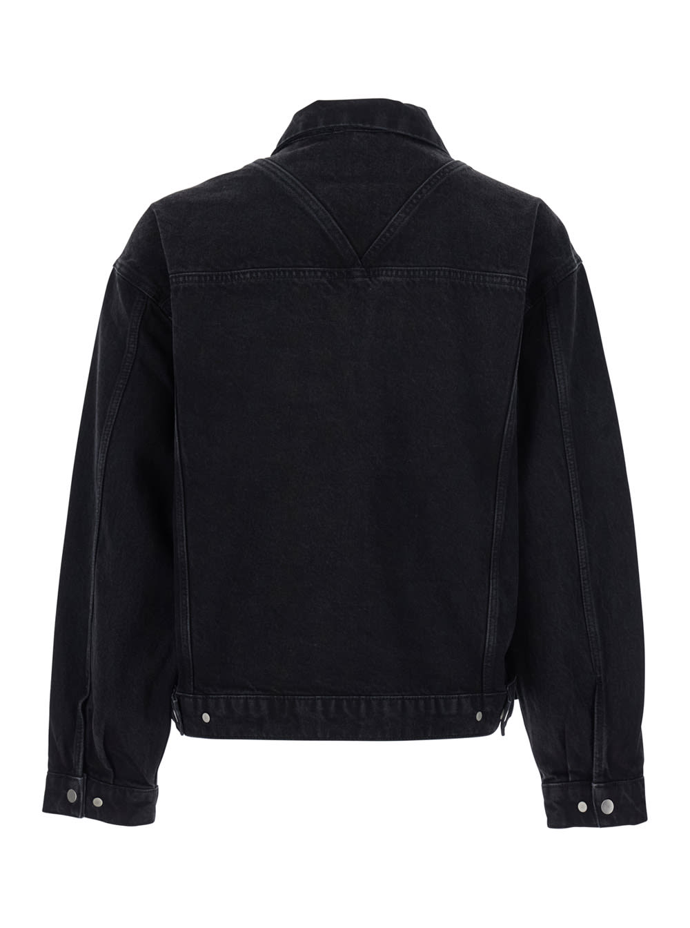 Represent Black Jacket With Classic Collar And Logo Patch On The Pocket In Denim Man