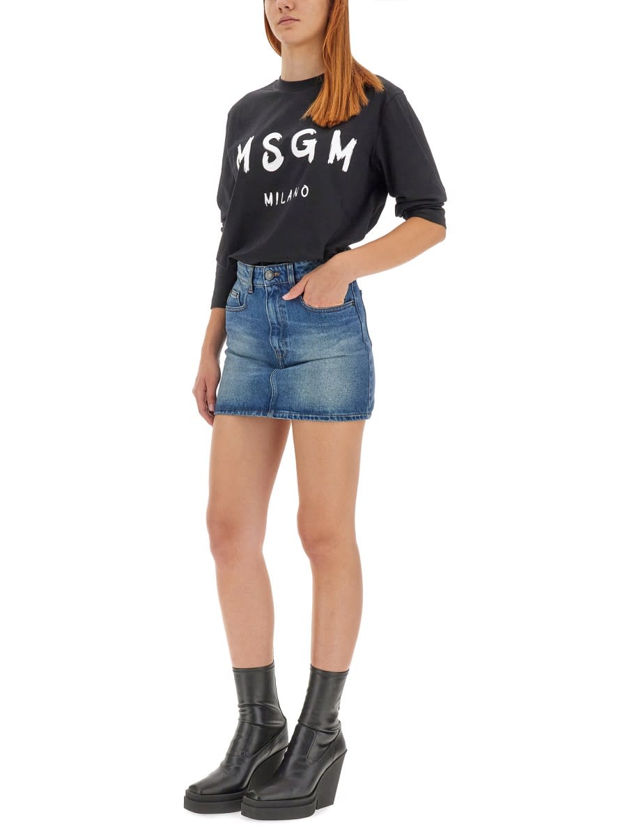 Shop Msgm T-shirt With Brushed Logo In Black