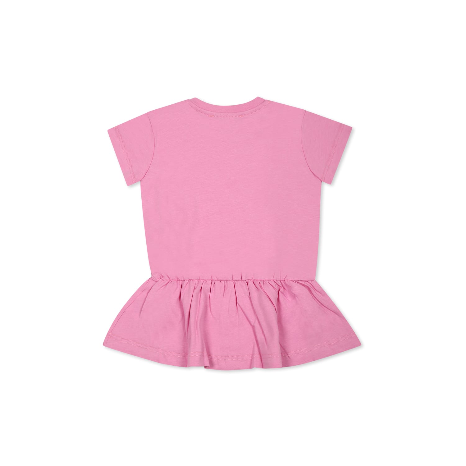 Msgm Pink Dress For Baby Girl With Logo And Flower In Pink