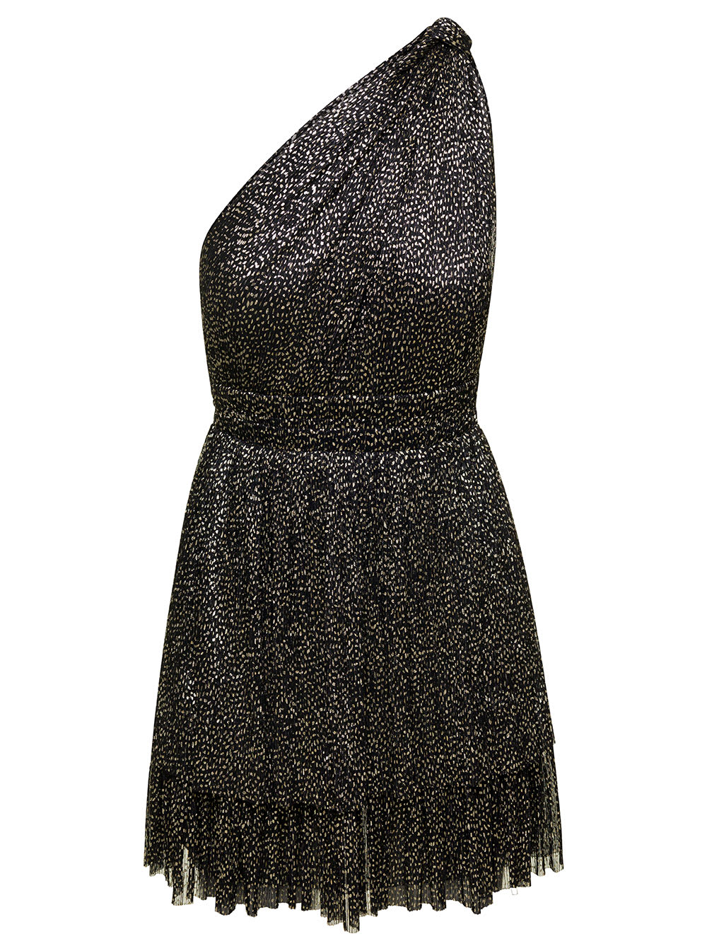 chicago Mini Black One-shoulder Dress With Polka-dots In Polyester Woman