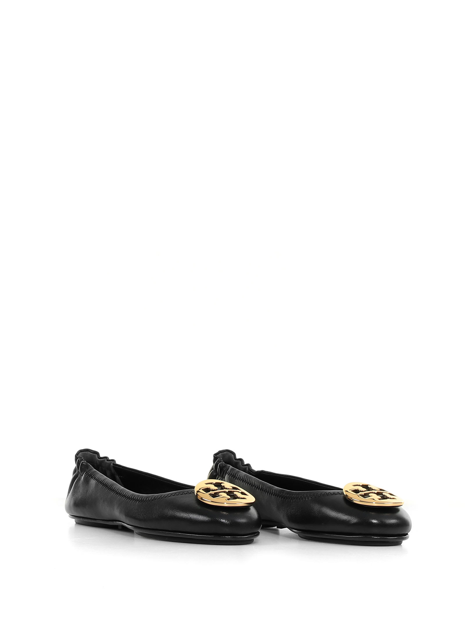 Shop Tory Burch Black Leather Minnie Ballerina Shoes In Perfect Black Gold