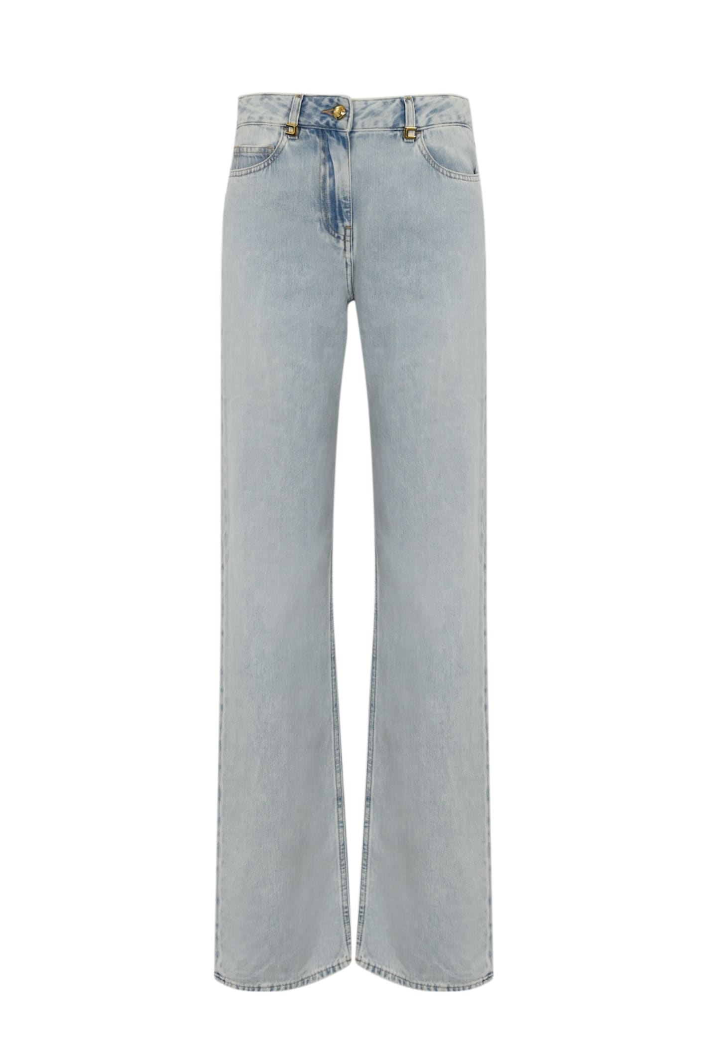 Elisabetta Franchi Palazzo Jeans In Light Denim With Logo Detail