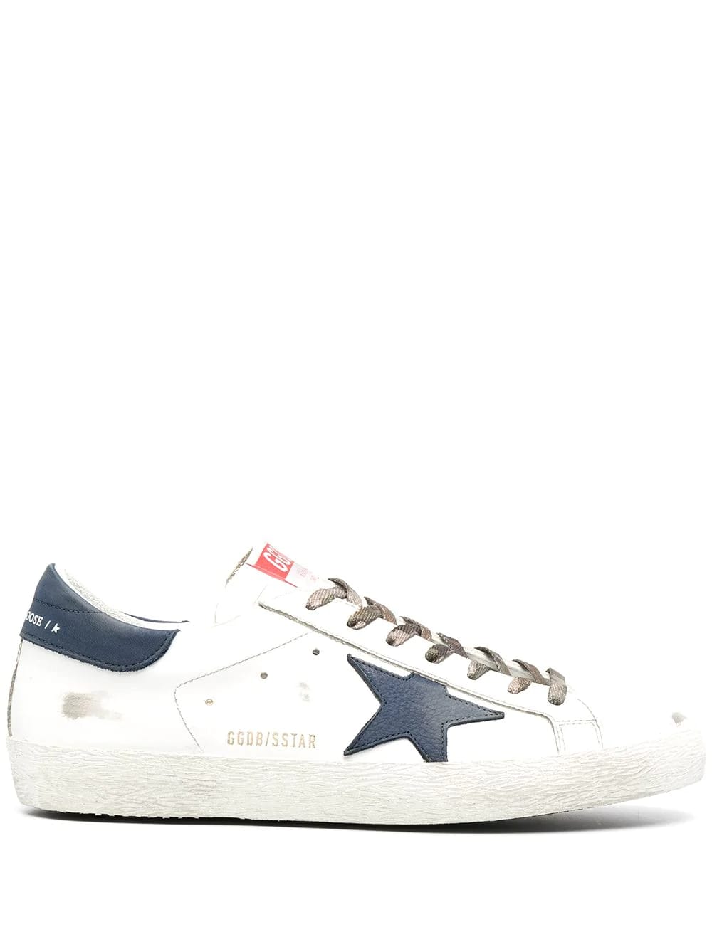 Golden Goose Man White Super-star Sneakers With Dark Blue Star And Spoiler