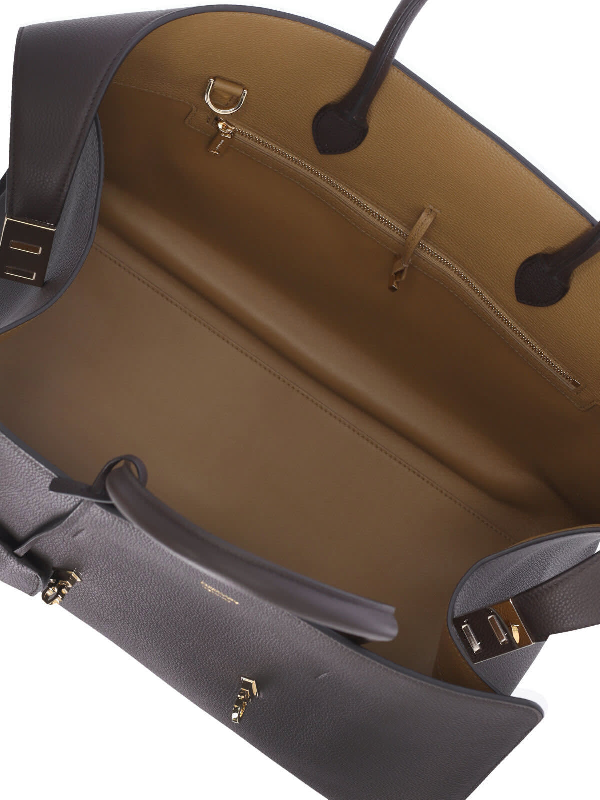 Ferragamo Structured Handbag With Gold-tone Hardware In Brown