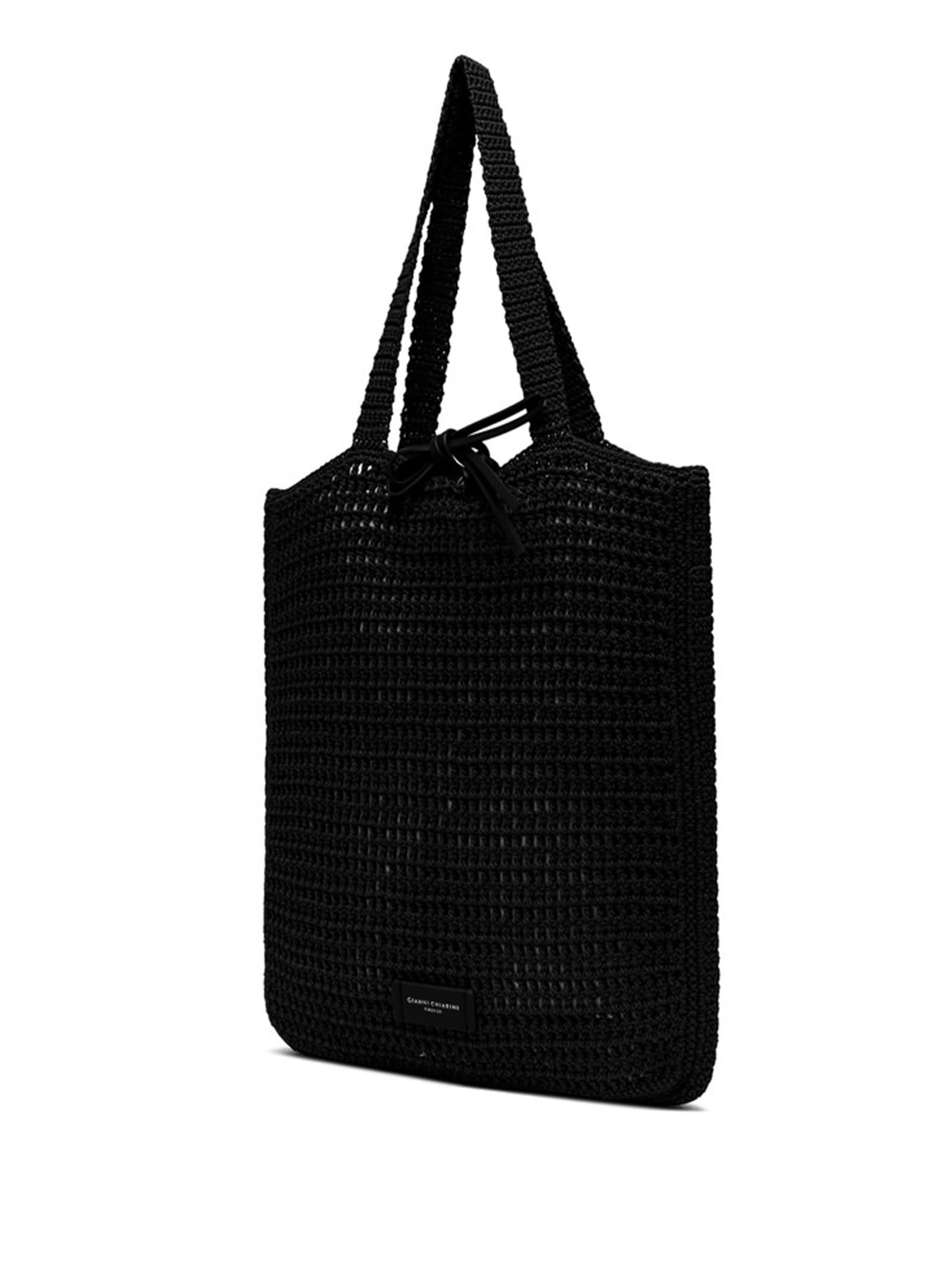 Shop Gianni Chiarini Black Vittoria Shopping Bag In Crochet Fabric In Nero
