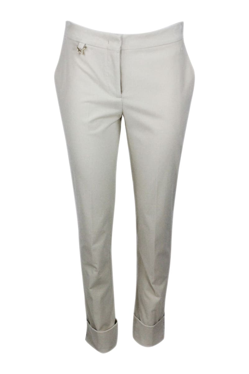 Lorena Antoniazzi Trousers With Cigarette Cutters In Soft Stretch Velvet And High Turn-up