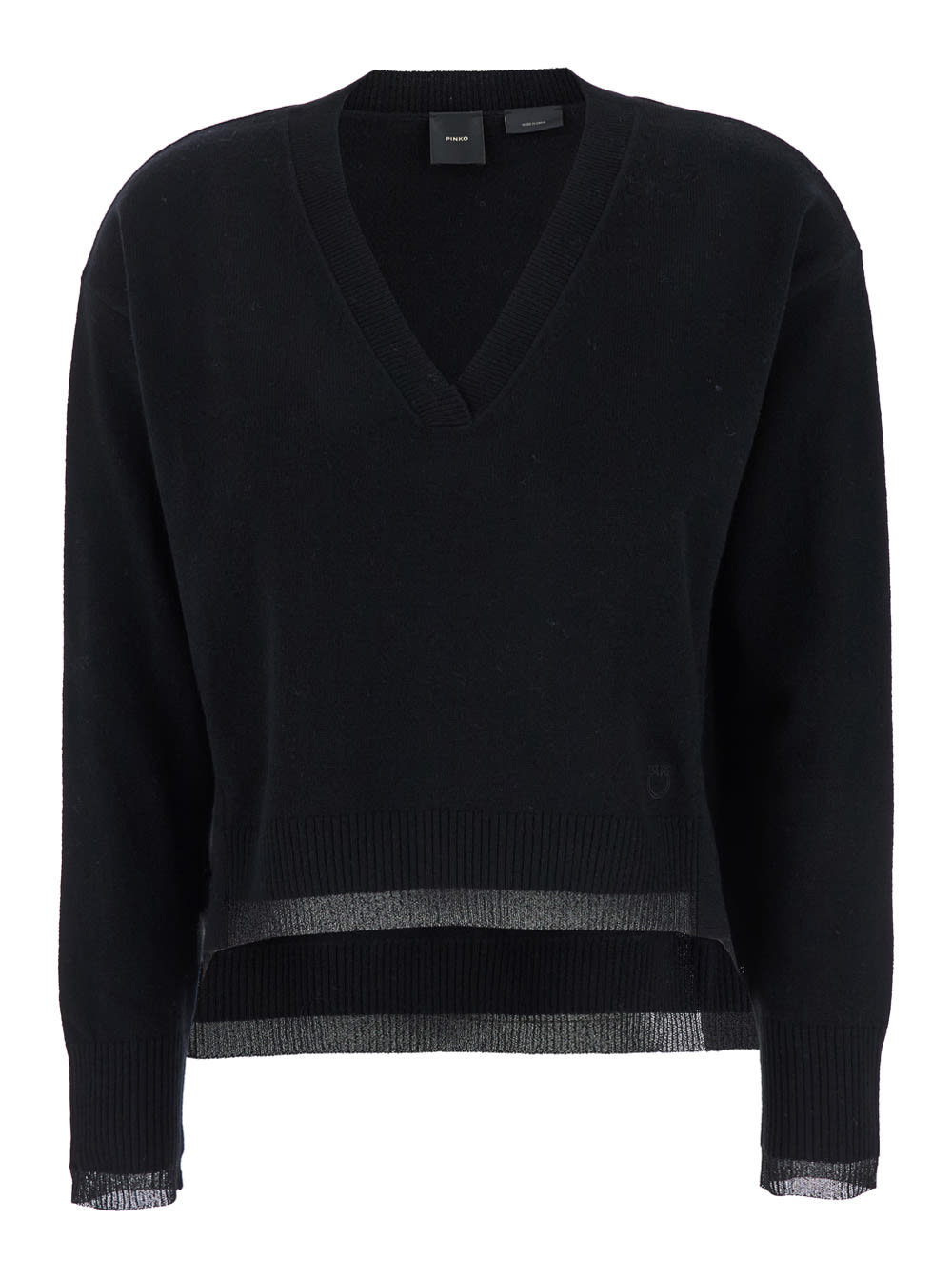 Shop Pinko Black Sweater With V Neck And Asymmetric Hem In Wool Blend Woman