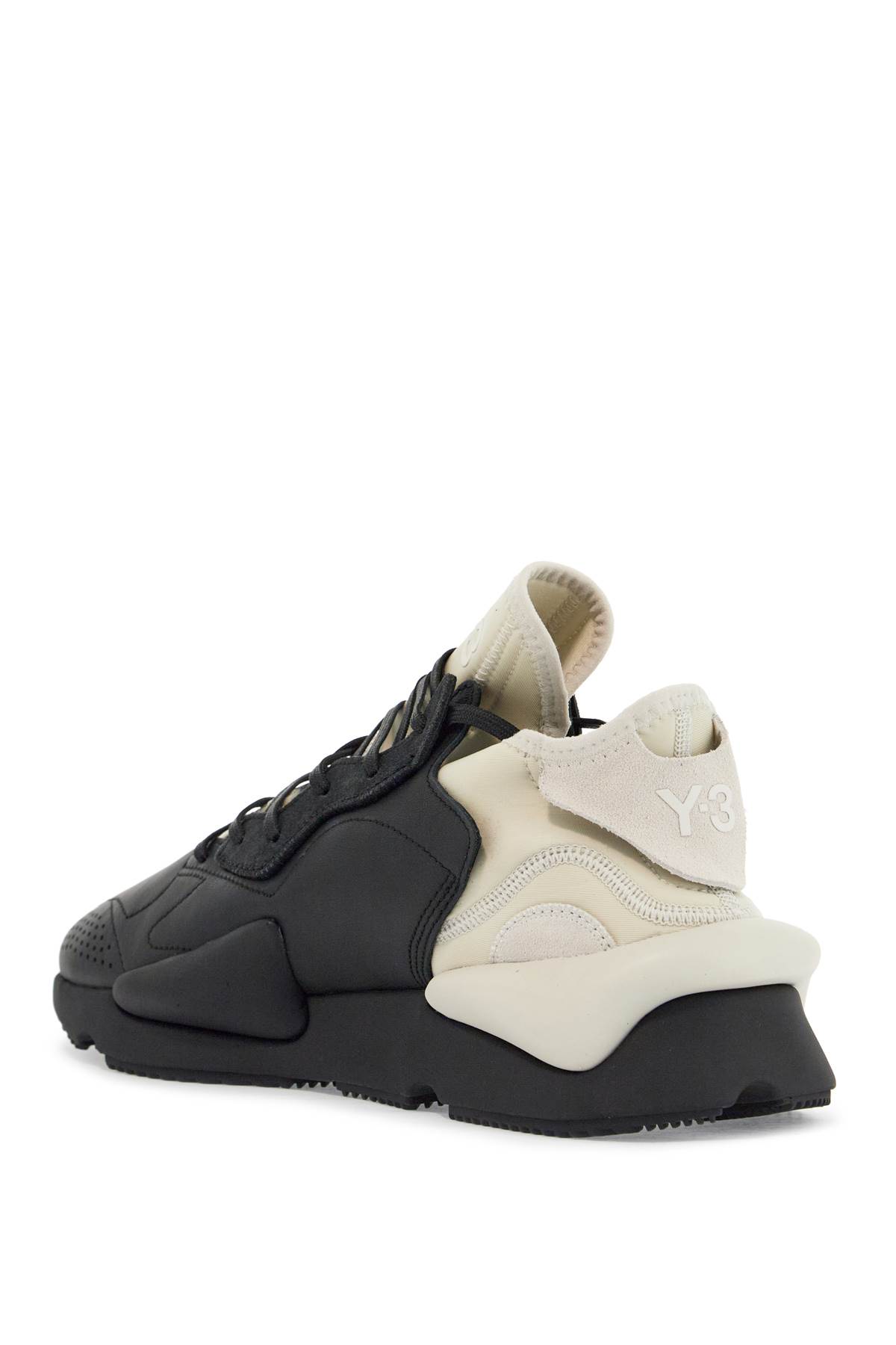 Y-3 Black Fabric And Leather Kaiwa Sneakers For Men In Black (black)