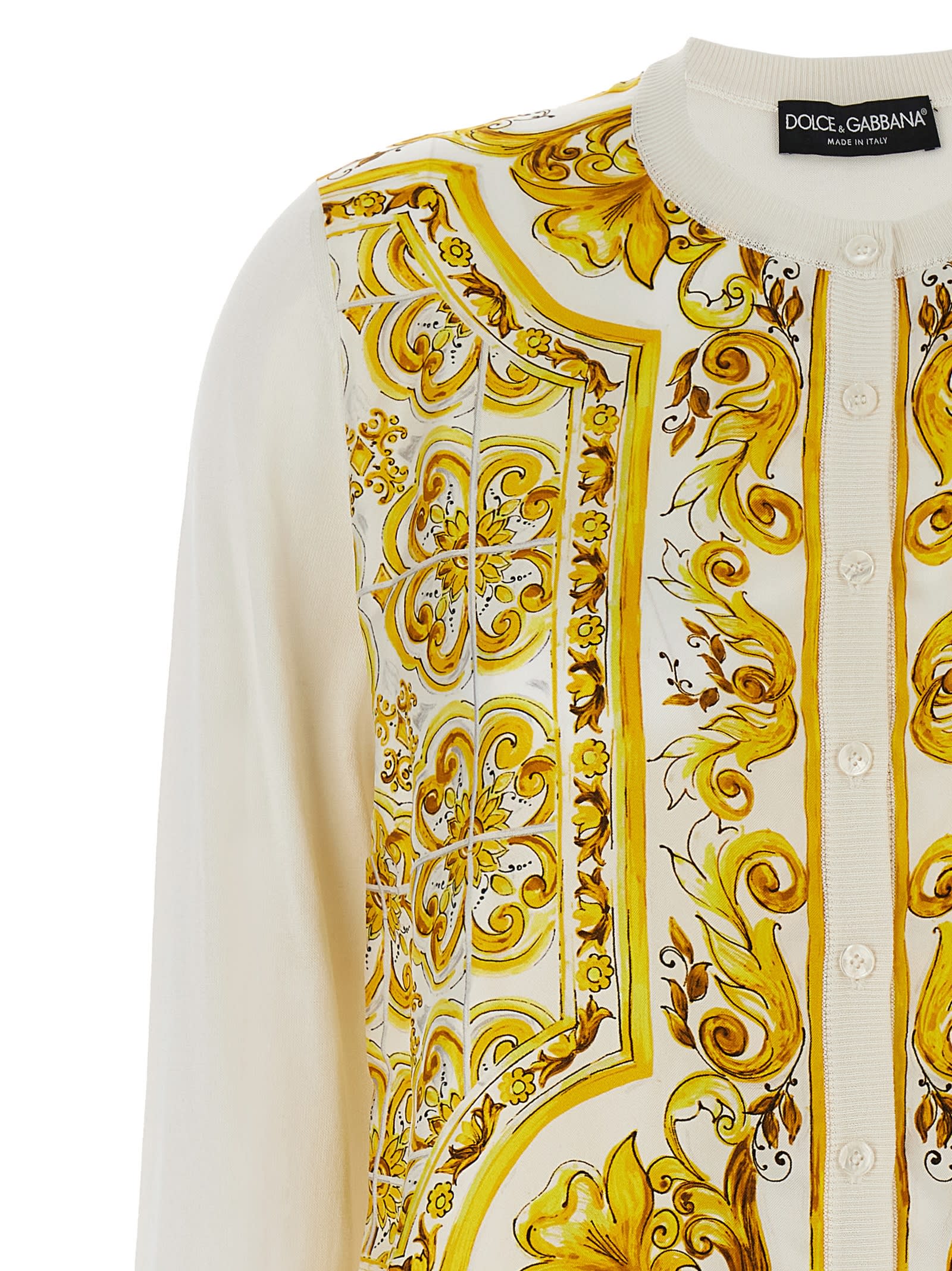 Shop Dolce & Gabbana Maioliche Cardigan In Yellow